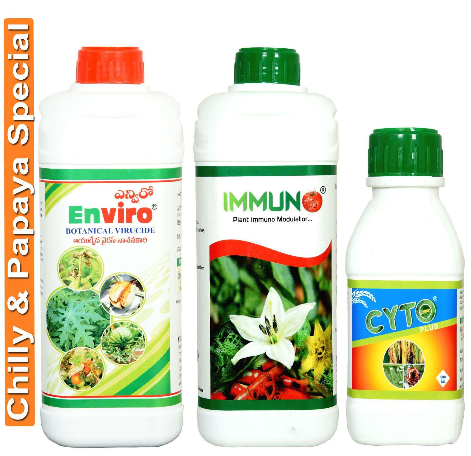 YK LABORATORIES Enviro Immuno & Cyto Plus Chilli/Papaya Farming Special For Virus Control, Natural Growth Promoter & Flower Booster - 2.5 L Pack, Spray 1