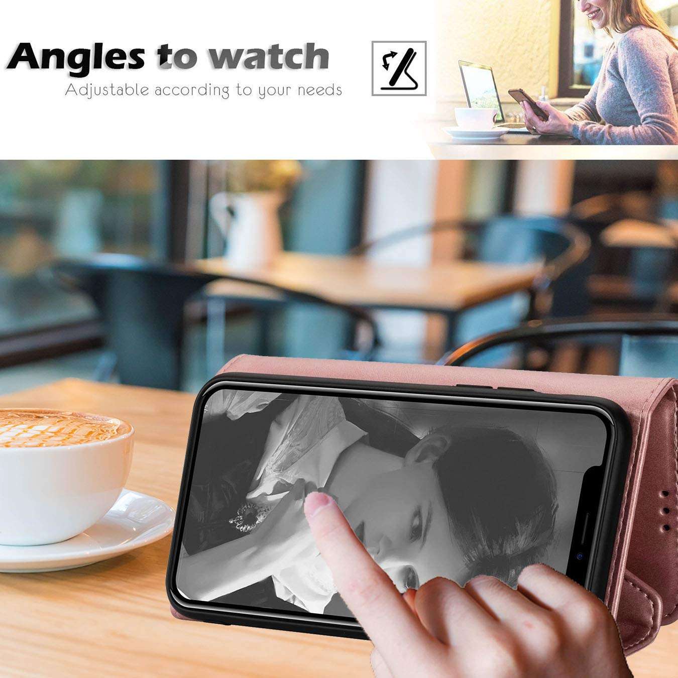 Harsel 7 Card Slots PU Leather Crossbody Wallet Women Purse Magnetic Closure Zipper Kickstand Folio Flip Handbag Case Protective Cover with Shoulder Strap for iPhone 11 Pro (Rose Gold) 3