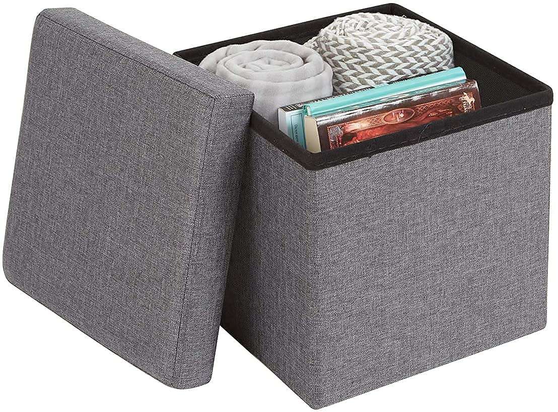SONIQE Smll Cube Shape Sitting Stool with Storage Box Living Foldable Storage Bins Multipurpose Clothes, Books and Toys Organizer with Cushion Seat Lid 30 X 30 X 30 cm (2 Pcs Set) 4