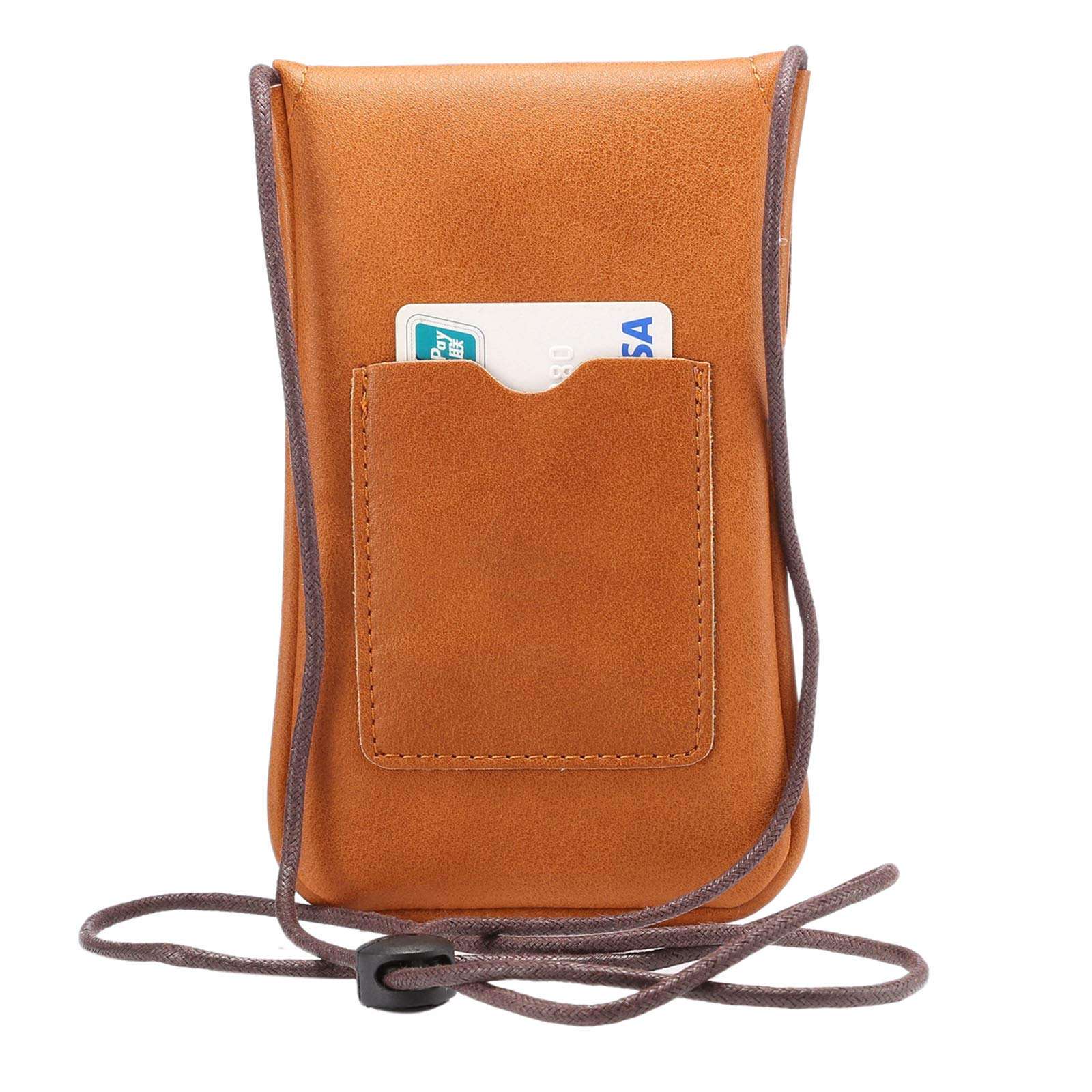 Cell Phone Neck Pouch, Techcircle PU Leather Carrying Bag with Credit Card Holder Adjustable Strap, Small Travel Purse for iPhone 11 XR XS Max SE 8 7 6 Plus, Galaxy S10 S7 Edge A10 J7, Moto G6 (Brown) 6