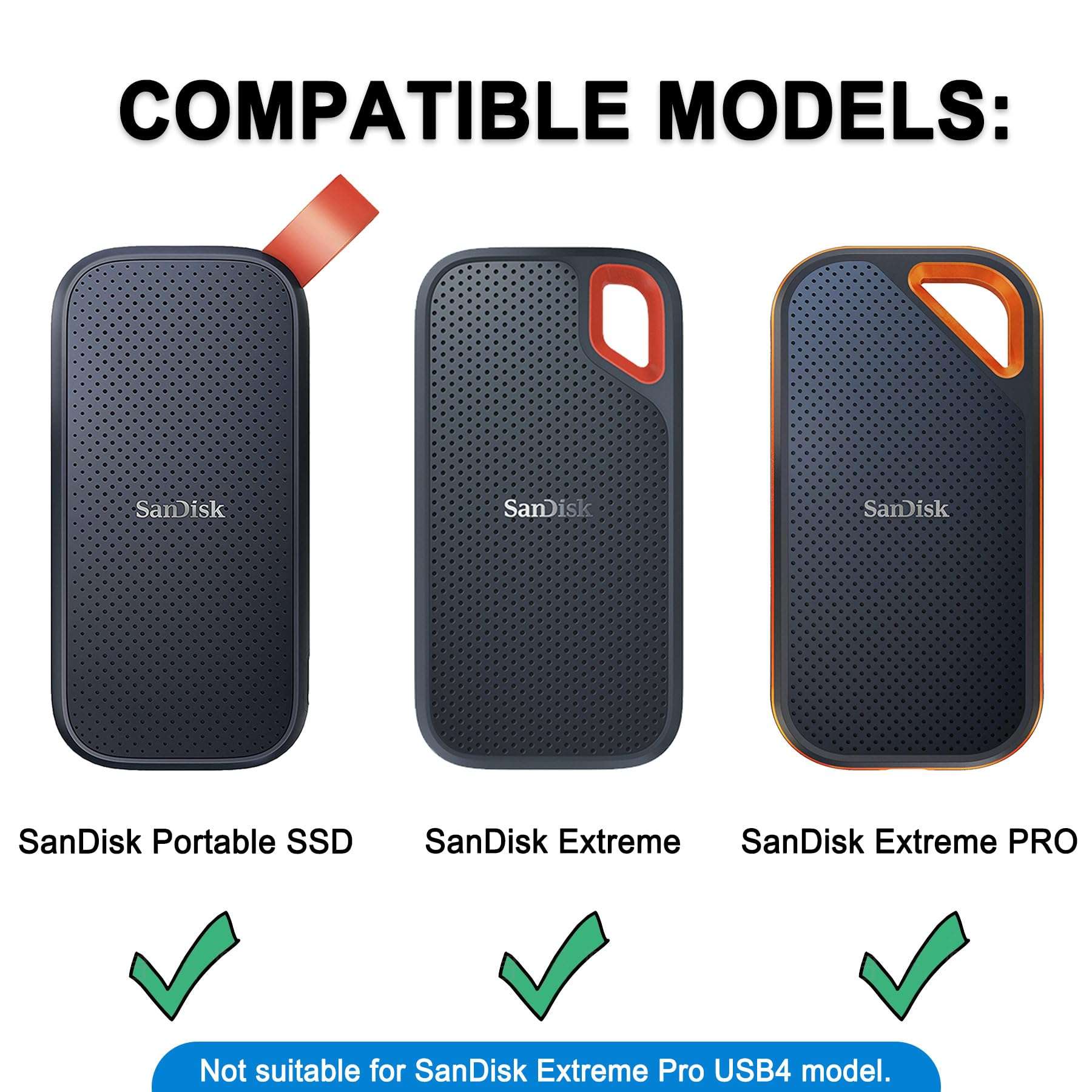 Lacdo Hard Carrying Case for SanDisk Extreme Pro/SanDisk Extreme Portable External SSD 500GB 1TB 2TB 4TB 8TB USB-C Solid State Drive EVA Shockproof Water Repellent Protective Storage Travel Bag, Black 2