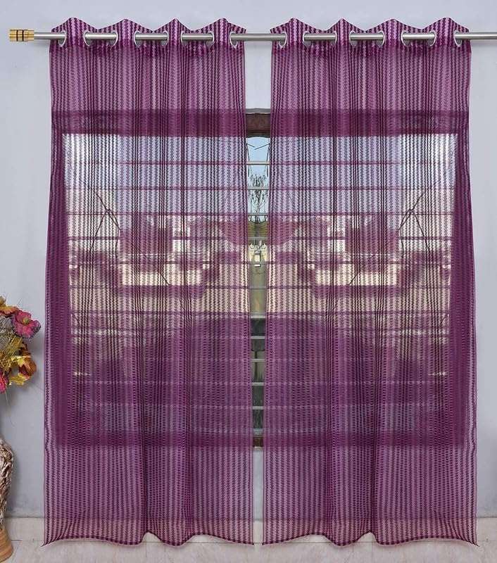 RDK Polyester Sheer-Net Fancy Sheer Sparkling Door Curtain (Purple, 7 feet)- 2pcs 1