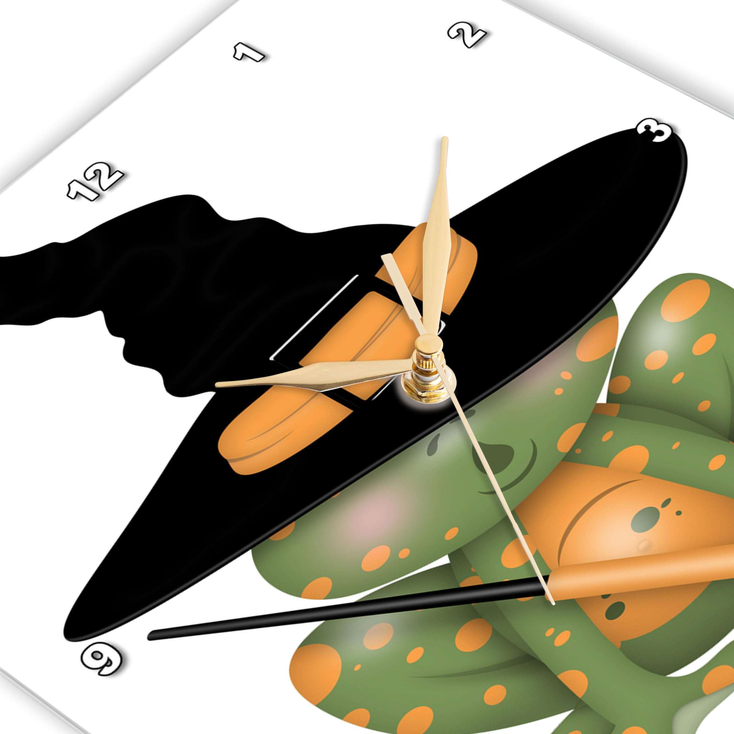 3dRose Wall Clock Silent - 10 inch - Cute Halloween Orange and Green Frog with Hat Illlustration - Cute Illustrations 3