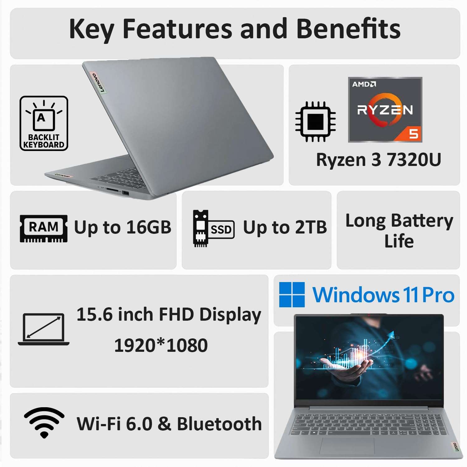 Lenovo 2026 New V15 Laptop for Student & Business, Powerful AMD Ryzen 3 7320U (Beat i7-1065G7), 15.6 inch FHD, 16GB RAM, 512GB SSD, Ethernet Port RJ-45, Windows 11 Pro, Long Battery Life, No Mouse 3