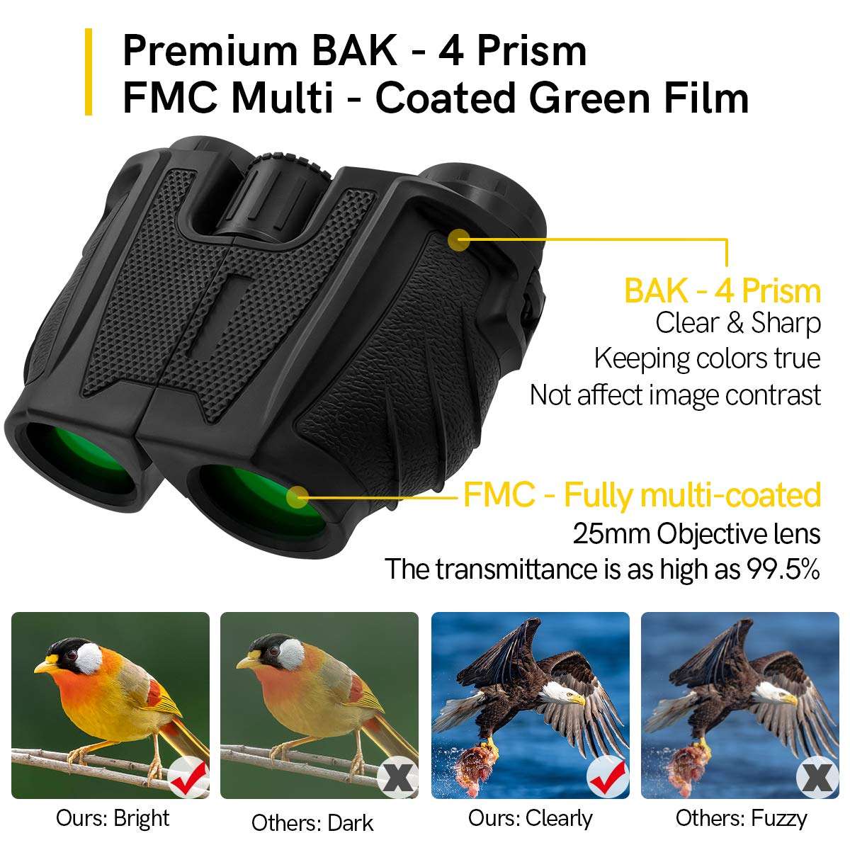 12x25 Compact Binoculars for Adults and Kids, HD High Power Binoculars with Large Eyepiece Clear Weak Light Night Vision, Lightweight (0.6 lbs) Binoculars for Bird Watching, Hunting, Travel, Concerts 4