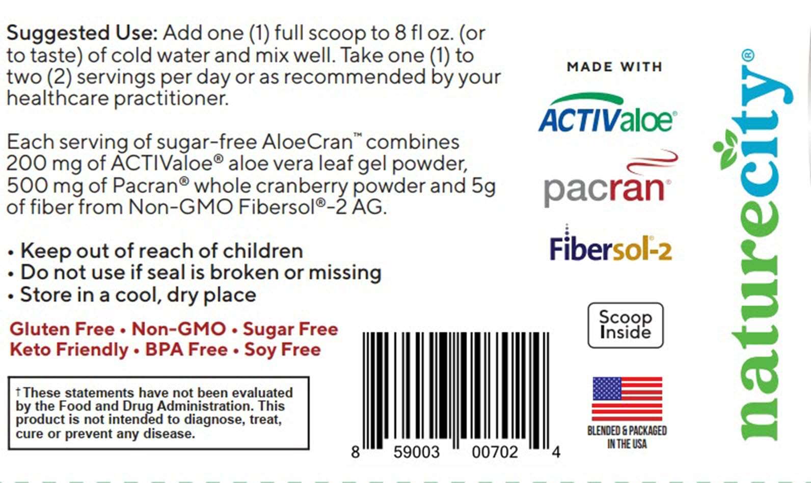 NatureCity Aloe-Cran Sugar Free Drink Mix Supplement| Aloe Vera and Whole Cranberry Powder with Dietary Fiber| Supports Digestion and Energy Levels|Great Sugar-Free Taste - 30 Servings 5