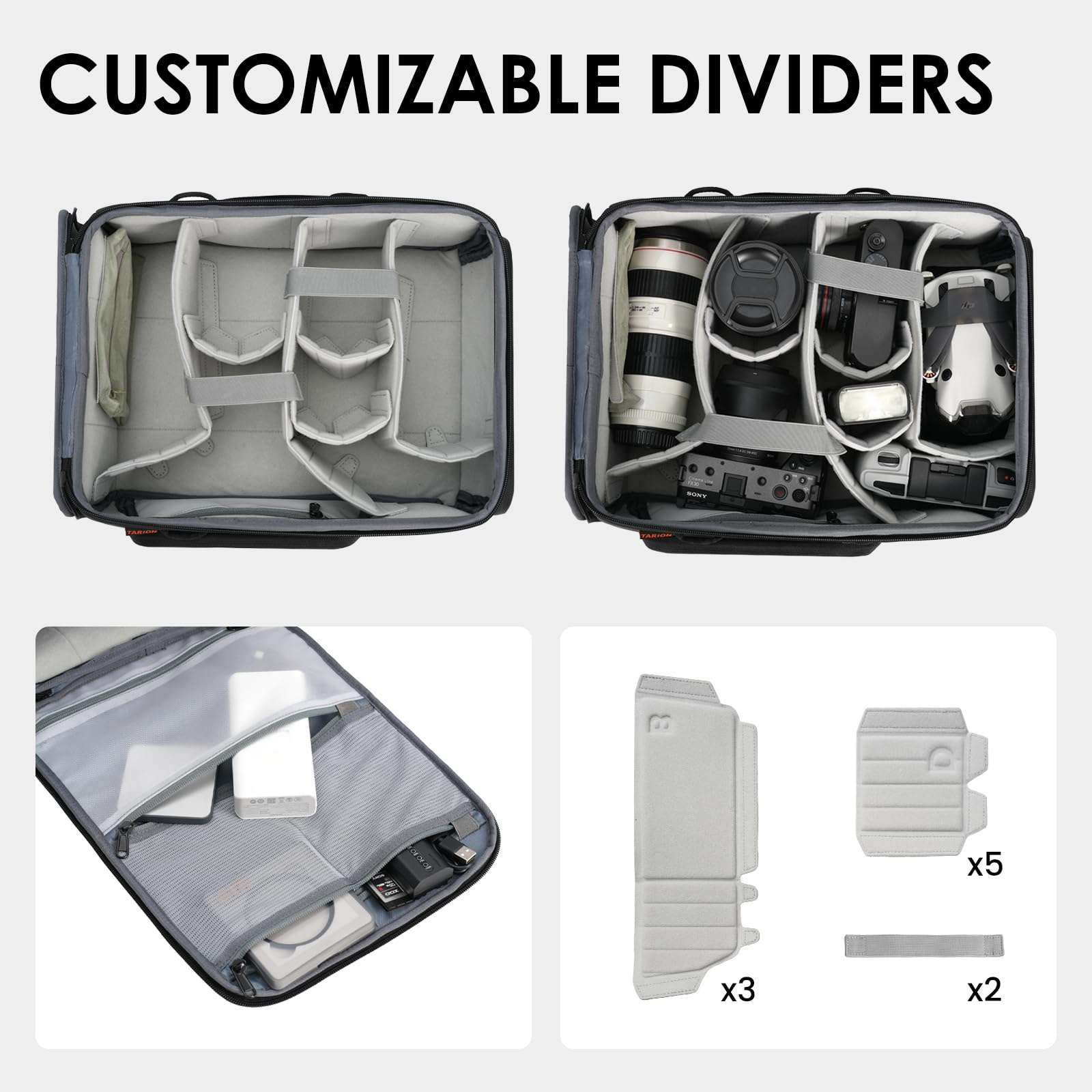 TARION Medium Camera Insert Bag - Quick Access DSLR Inner Case Organizer - Fits 2 Cameras 7 Lenses Drone Gear - Full Opening Back Design Protective Insert ShellCore M 3