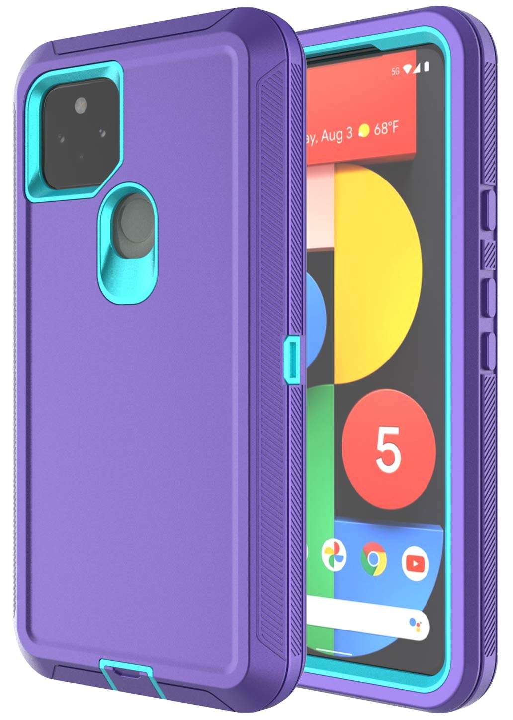 Annymall Google Pixel 4a 5G Case with Screen Protector, Phone Case for Pixel 4a 5G (Not fit 4G) Full Body Shockproof Drop Protection Heavy Duty Rugged Cover for Pixel 4a 5G (Purple/Mint) 6