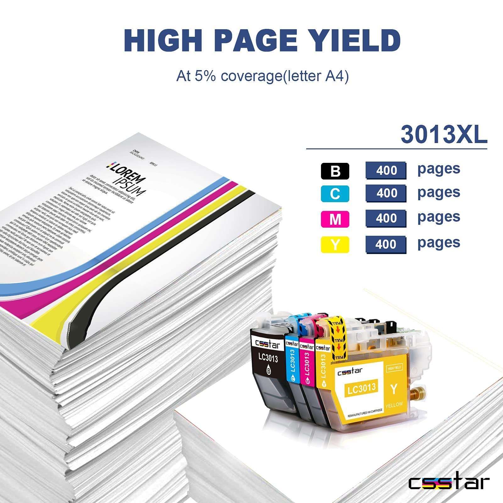 CSSTAR Compatible Ink Cartridges Replacement for Brother LC3013 LC3011 XL Work with MFC-J491DW MFC-J497DW MFC-J690DW MFC-J895DW Printer - 1 Black, 1 Cyan, 1 Magenta, 1 Yellow, Total 4-Pack 4