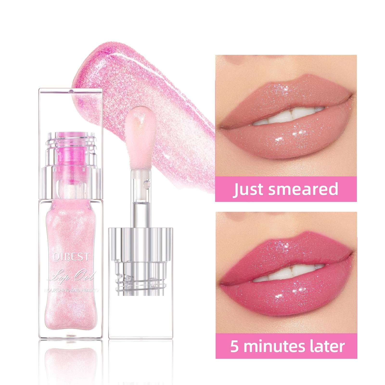 BANGFENG Magic Color Changing Moisturizing Lip Glow Oil Plumping Glimmer Glow Lipstick, Hydrating Lip Gloss Lip Balm Transparent Lip Care, Long Lasting Moisturizing Non-sticky Fresh Texture Lip Oil 5