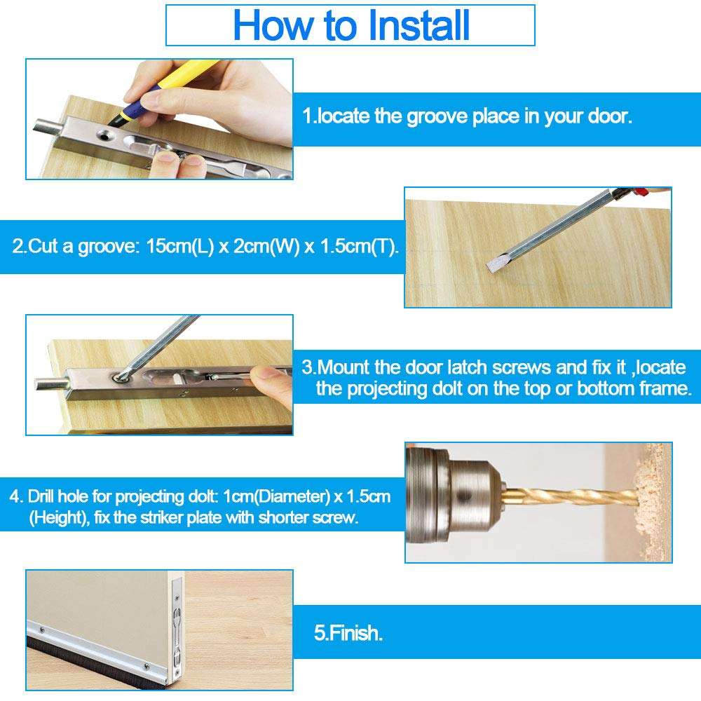 BUZIFU 2 Pack Door Flush Bolt Latch 6 Inch, Stainless Steel, Silver, Modern Style, Residential Doors 4