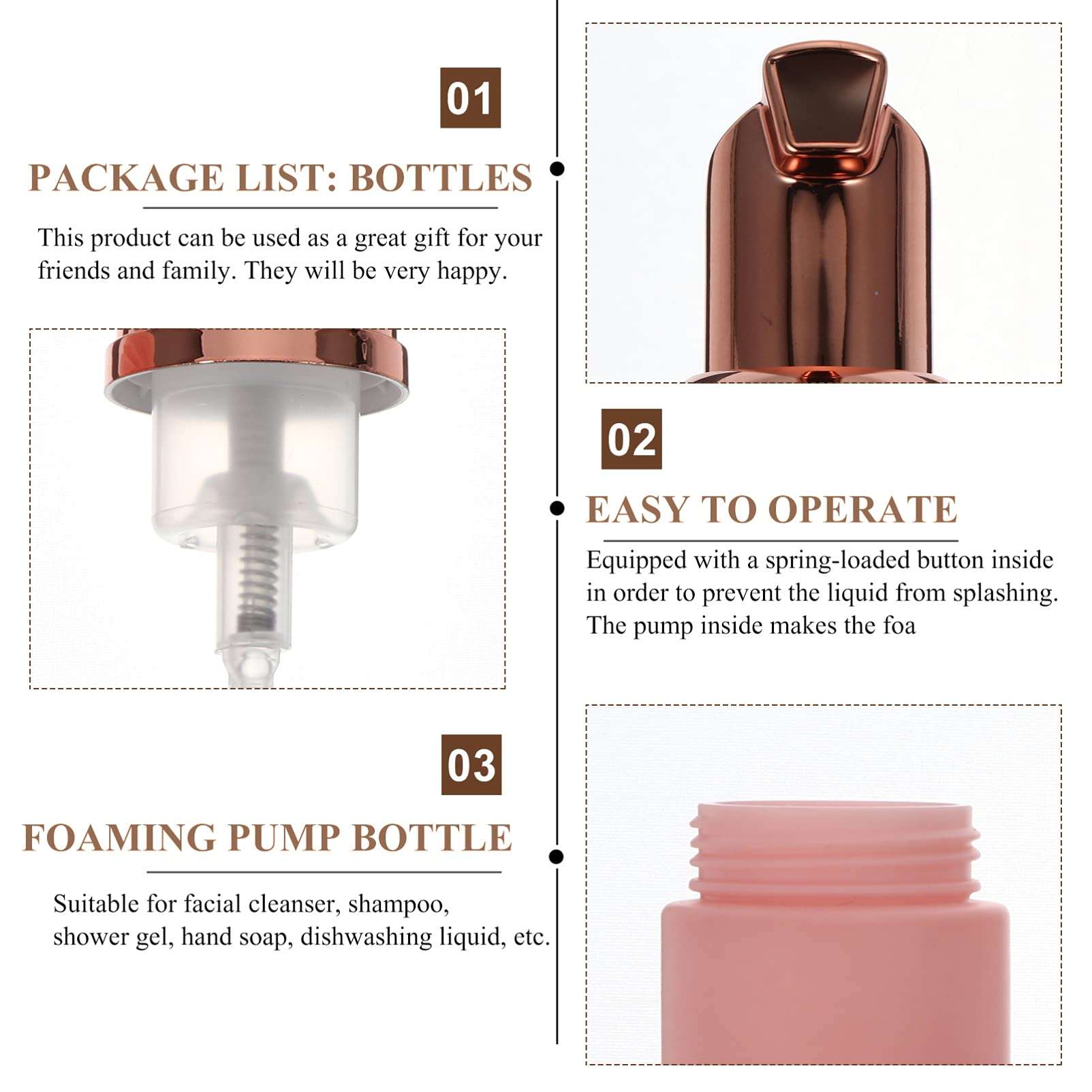 SaditY 3pcs Foam Bottle (Pink Pump), 50ml Foam Pump Bottle, Empty Travel Foaming Lash Shampoo for Cleanser, Dispenser 3