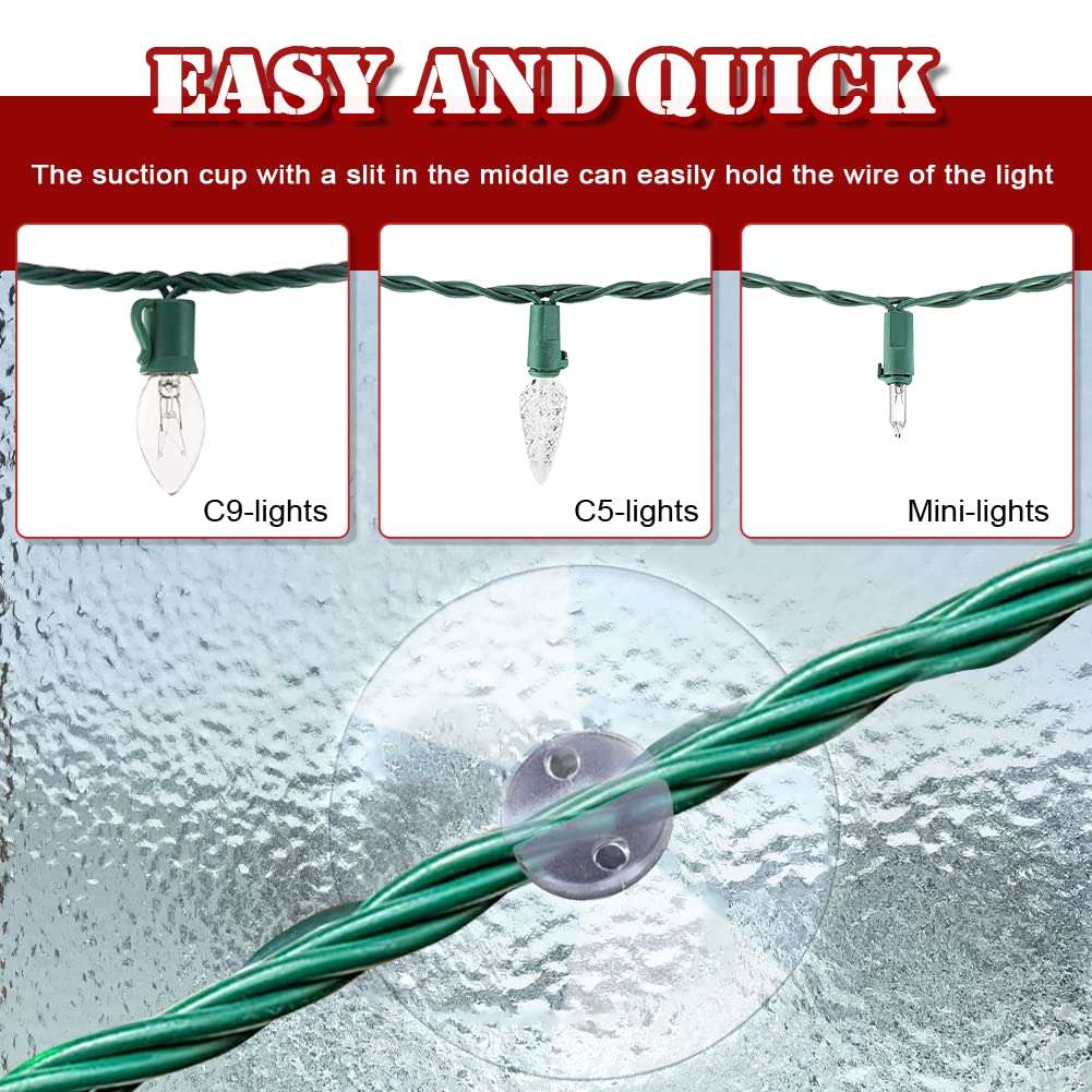 FONUNO Christmas Light Suction Cups 1 8/9" Holiday Light String Suction Cup Hooks Holder for Hanging Christmas Light String Decoration No Tools Required (100 Pieces) 5