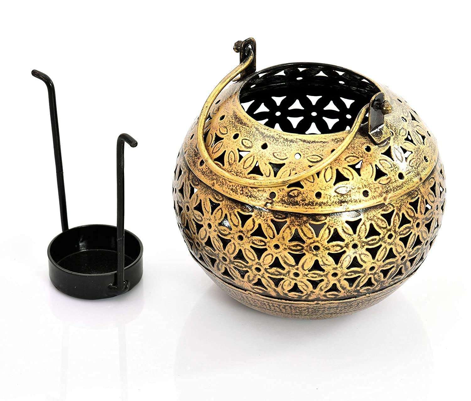 RSN 6 Inch Diya Deepak Lamp Lantern Candle Holder Wrought Iron Vintage Handi for Home Office Diwali Pooja Decoration | TeaLight Candle Stand | Living Room, Bedroom Mandir/Temple Decor 5