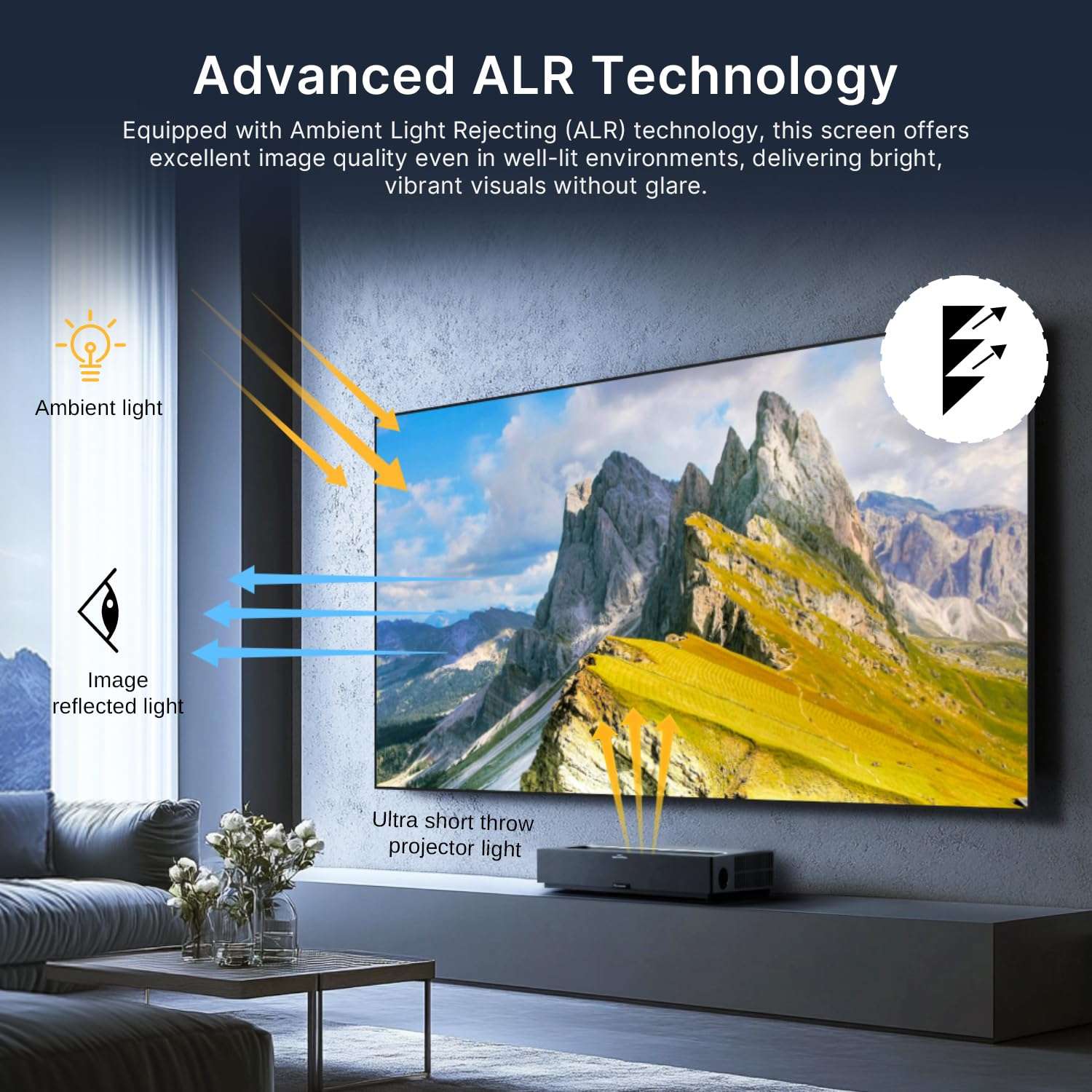 NothingProjector Projector Screen, 120 inch, Ambient Ceiling Light Rejecting ALR, 4K Ultra HD Fixed Frame 16:9, On Wall Mount Projection Screen for Ultra Short Throw Projectors, Black Series 3