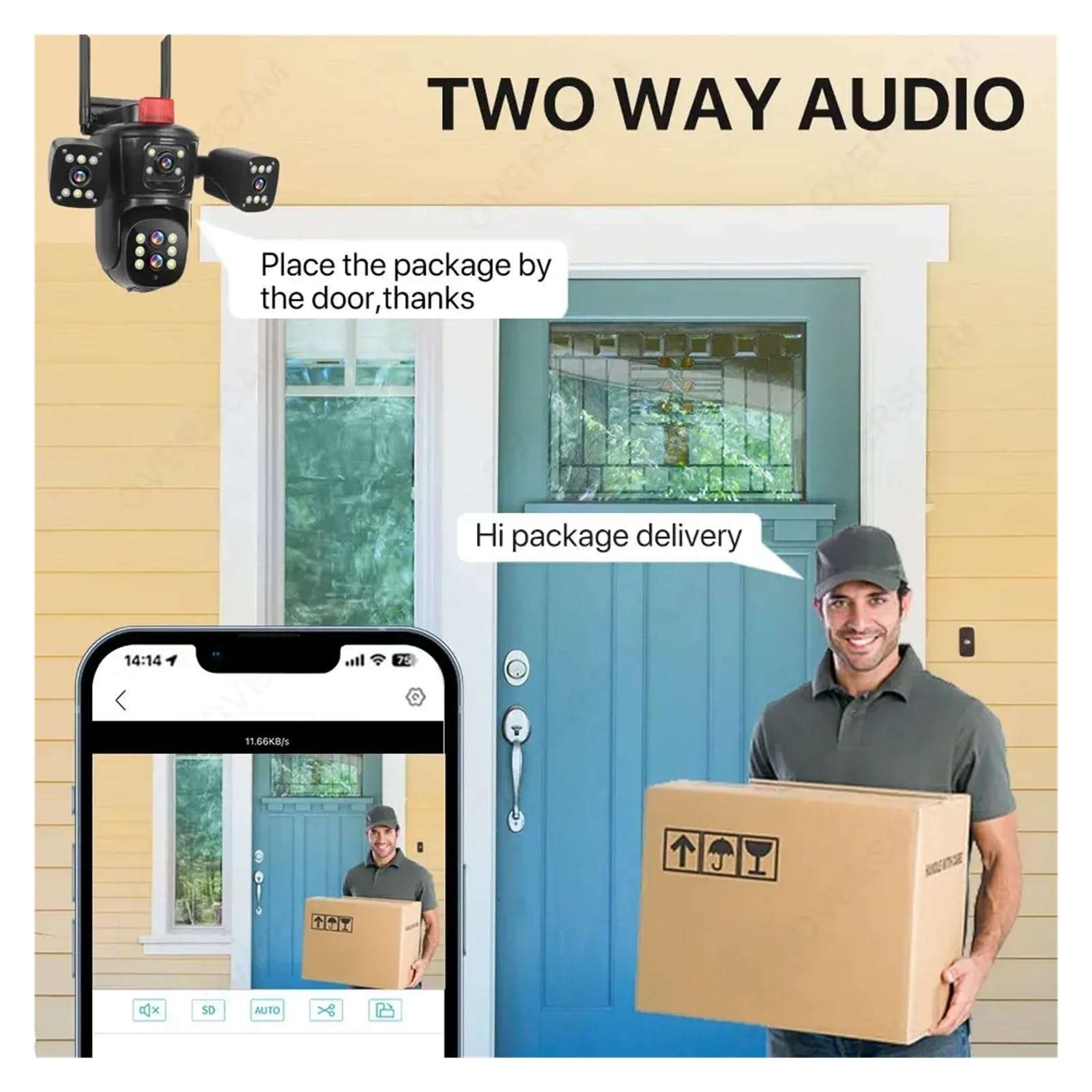 QDVOPHZA 10K 20MP Four Screens WiFi IP Camera Outdoor 10X Zoom 360°View PTZ Cam AI Tracking CCTV Video Surveillance Security Camera(A/U,10K 10XZoom Add 128G) 4