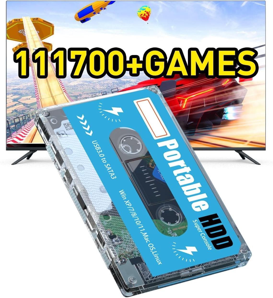 SV Sellaria 500G HDD External Hard Drive with Batocera 33 System, Retro Game Console with 111700 Games, Compatible with Most Emulators,SATA 3.0, for Laptop/PC/Windows/Mac OS