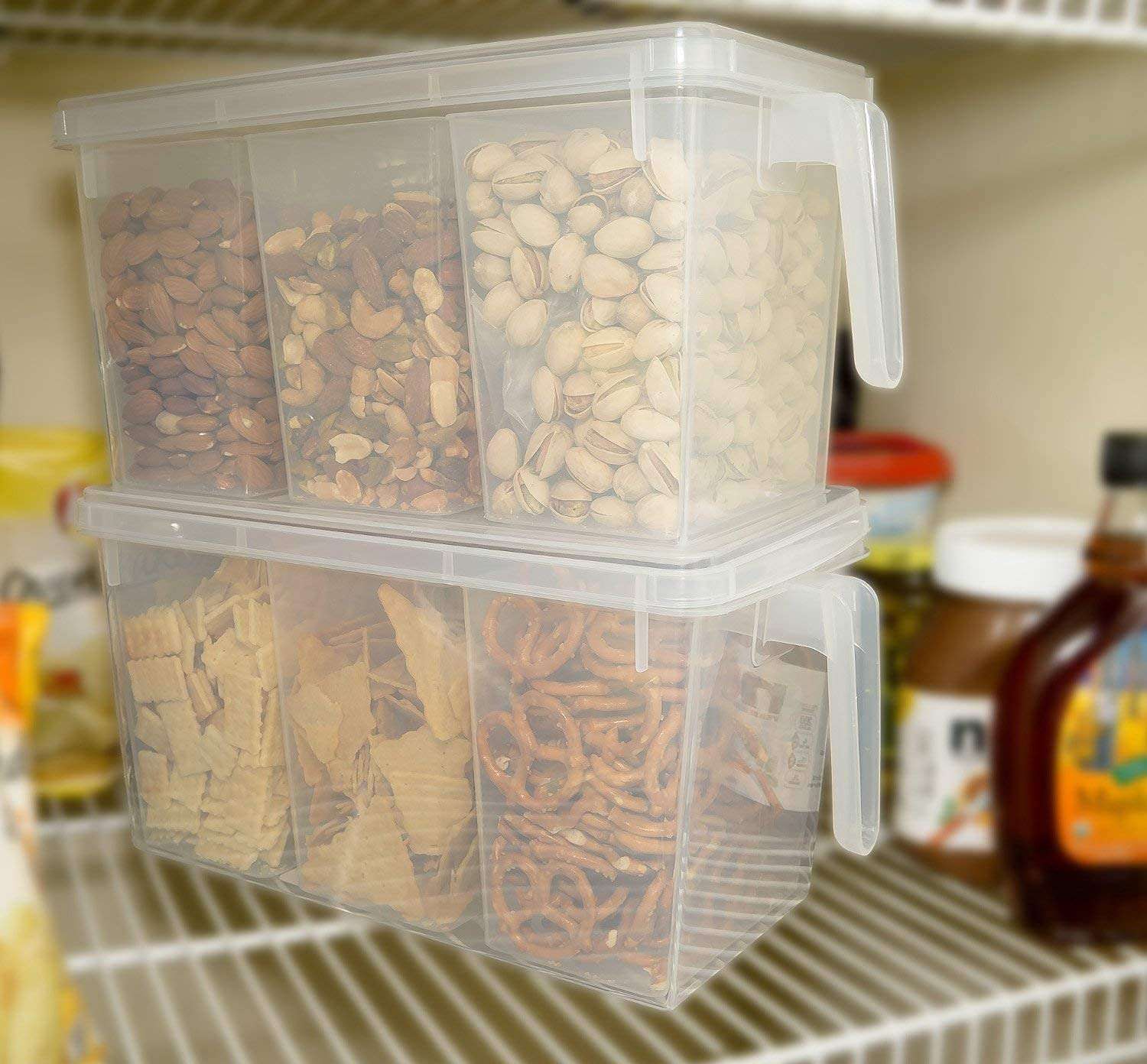 Divyog Refrigerator Organizer Fridge Storage Basket | Plastic 3 Compartment Kitchen Storage Box | Food Storage Container Handle Basket (1) 4