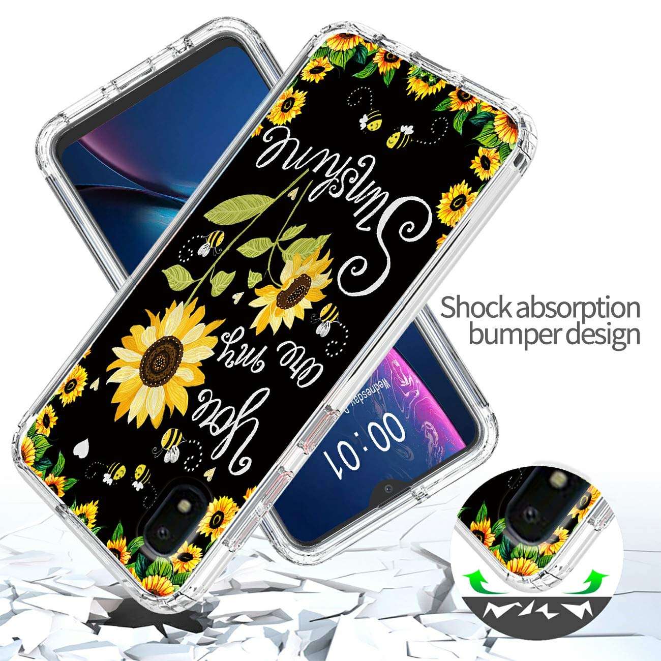 Galaxy A10E Case,Galaxy A20E Case,Amook Shockproof Hybrid Clear Dual Layer Hard PC+Soft TPU Bumper 2 in 1 Protective Case for Android Samsung Galaxy A10E/A20E 5.83 Inch-You are My Sunshine Sunflower 5