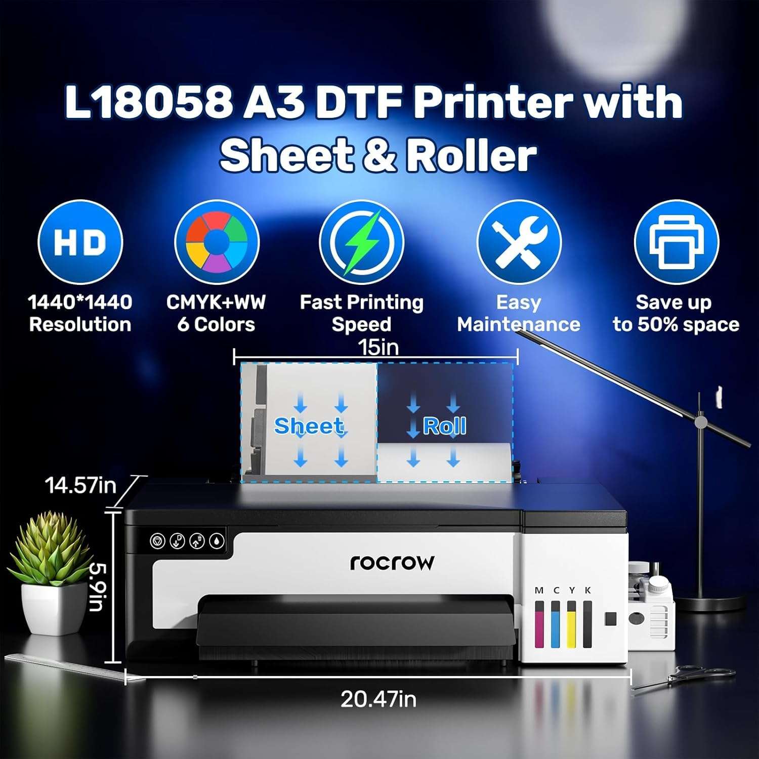 RocRow L13-Easy Lightweight 13" DTF Printer, L18058 A3 Transfer Printing Machine, with Commercial XP600 Printhead, Beginner-Friendly Operation Direct to Film T-Shirt Printer 2025 Upgraded 3