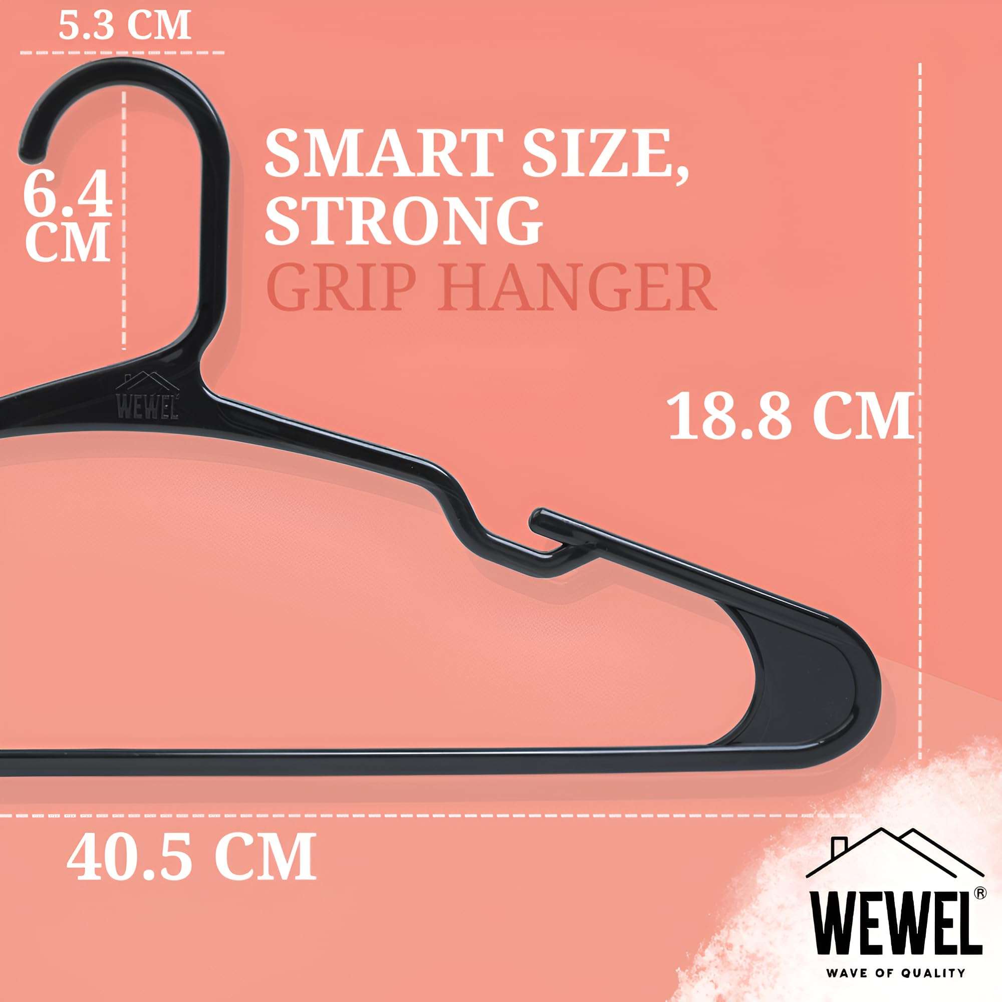 WEWEL® 16 Pcs Premium Clothes Hangers for Hanging Cloths, Elevate Your Wardrobe Organization in Multicolors with Cloth Hanger (16, Black) 4