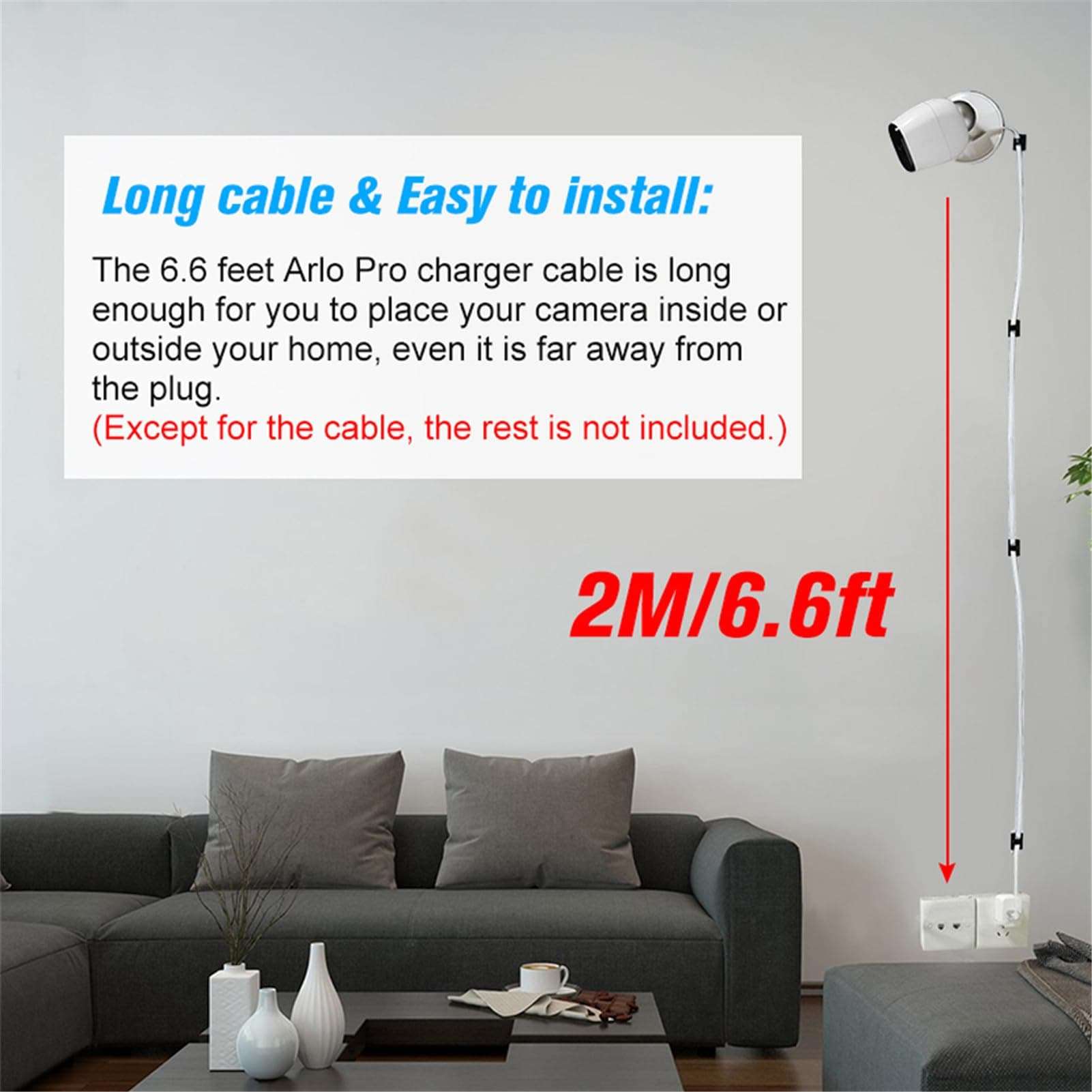 Charging Cable for Arlo Pro & Arlo Pro 2 and Arlo GO, Outdoor Camera Charger Cable Power Cord Compatible with Arlo Pro, Arlo Pro 2, Arlo GO, Weatherproof for All Arlo Smart Home Security Cameras (2M) 4