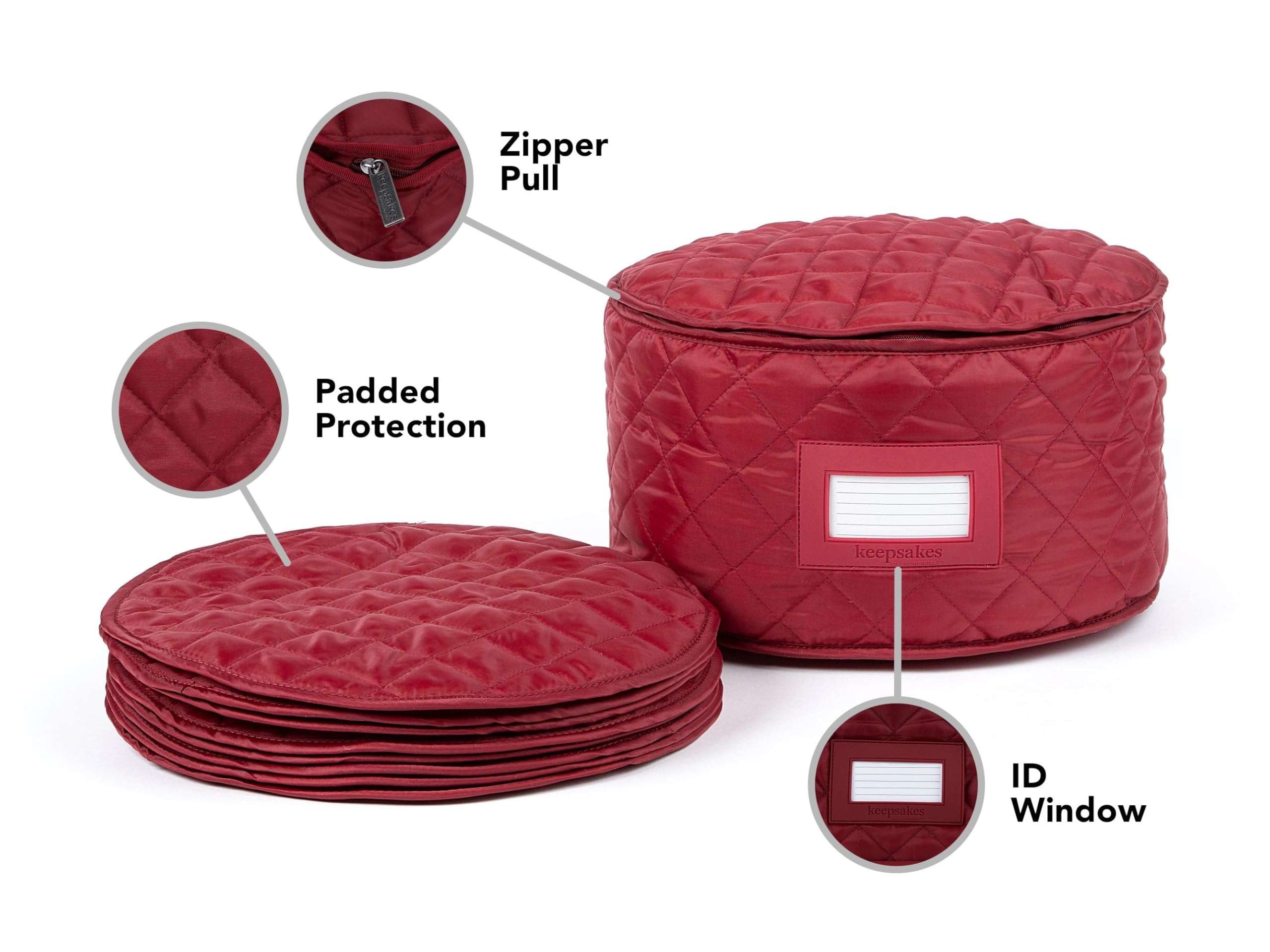 Covermates Keepsakes - Dish Storage - Padded Protection - ID Window - Stain Resistant - Machine Washable - China Storage, Red 2