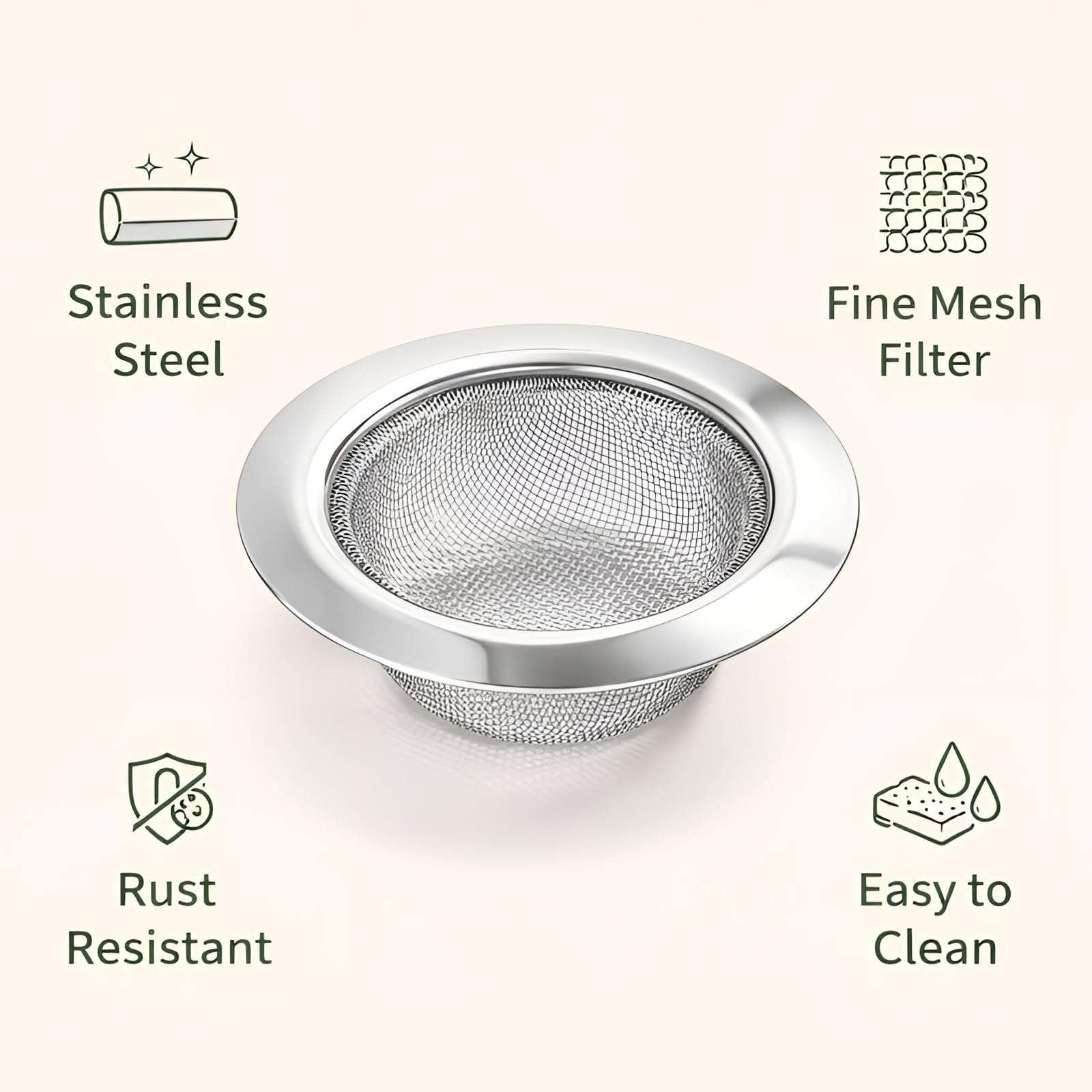 DALUCI Stainless Steel Sink Strainer | Kitchen Sink Drain Filter & Waste Coupling Jali | Rust Proof Heavy Duty Sink Strainer Steel with Wide Rim (11 CM) (1) 4