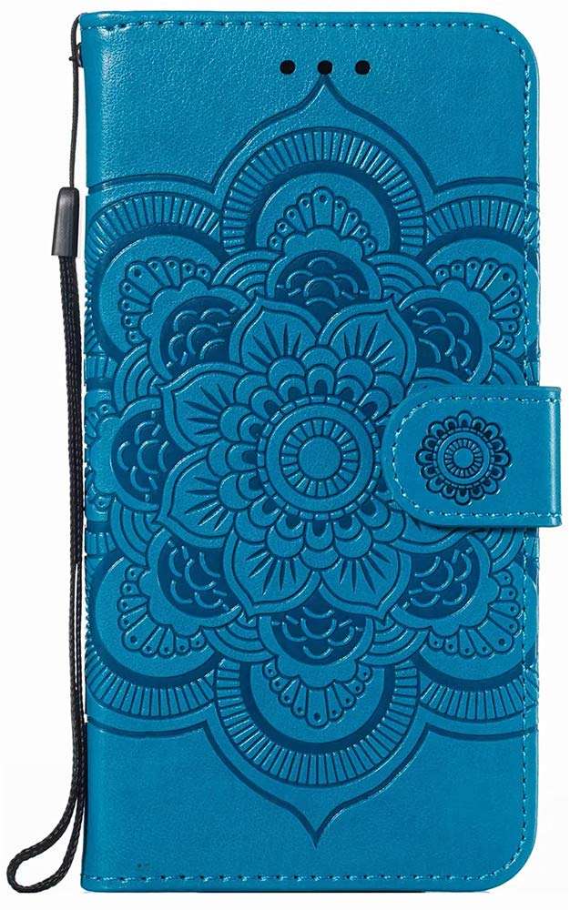 MEUPZZK Samsung A20 Case, Samsung Galaxy A30 Wallet Case, Embossed Mandala Premium PU Leather [Folio Flip] [Kickstand] [Card Slots] [Wrist Strap] [6.4 inch] Cover for Samsung A20/A30 (H-Blue) 4
