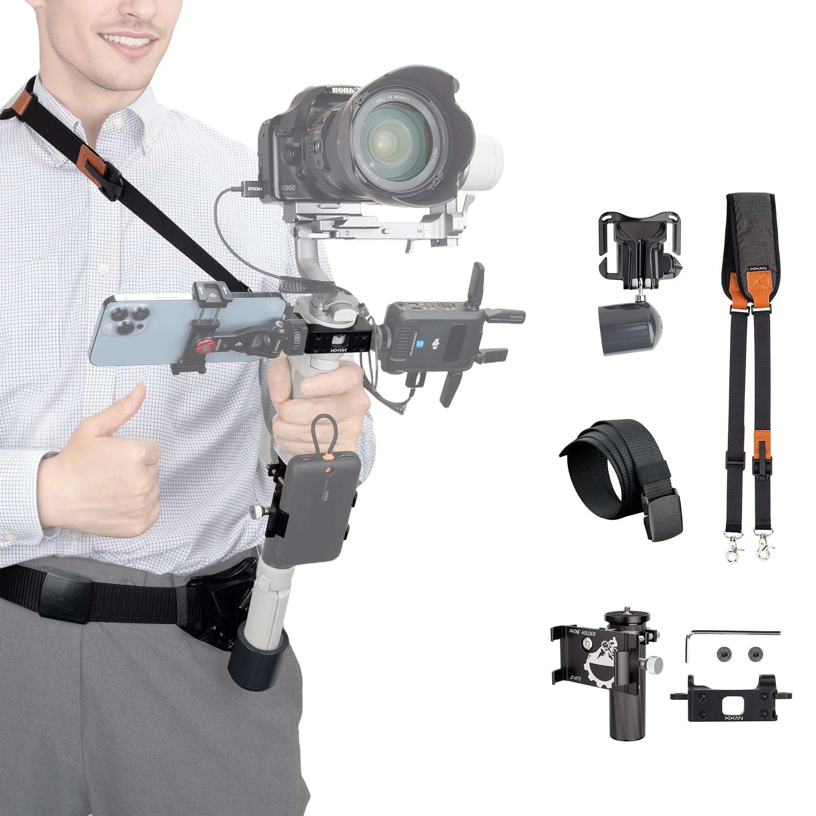 XIXAN Handheld Gimbal Stabilizer Accessories Load Relief Kit with Adjustable Shoulder Strap, Belt, Gimbal Cradle Support, Extension Rod. Hold Gimbal Easier and Longer. Fits DJI RS 4 mini/RS 3 mini 1