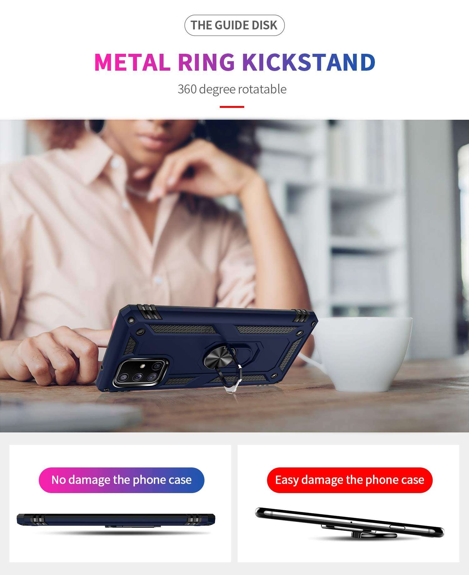 Hitogo Case for Samsung Galaxy A71 5G with 2 Pack TPU Screen Protector, Military Grade Shockproof Protective Case Cover with Kickstand for Samsung Galaxy A71 5G (Blue) 5