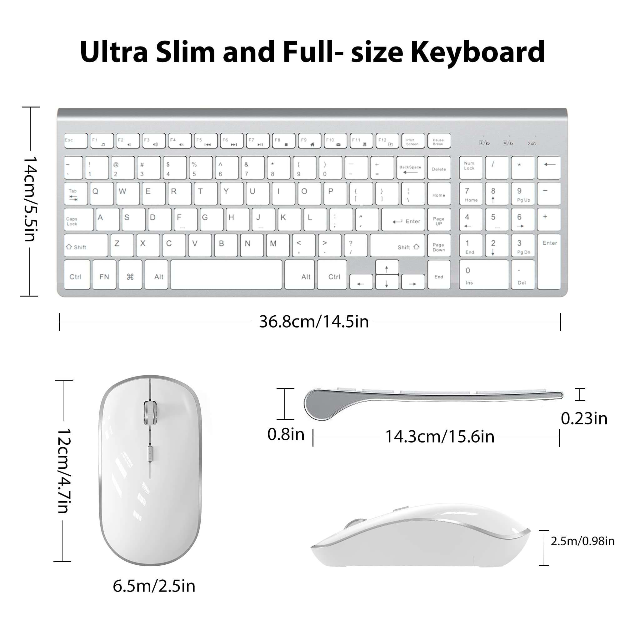 J JOYACCESS Wireless Keyboard and Mouse, Slim Wireless Keyboard Mouse with Numeric Keypad Compatible with iMac Mac PC Laptop Tablet Computer Windows (Silver White) 5