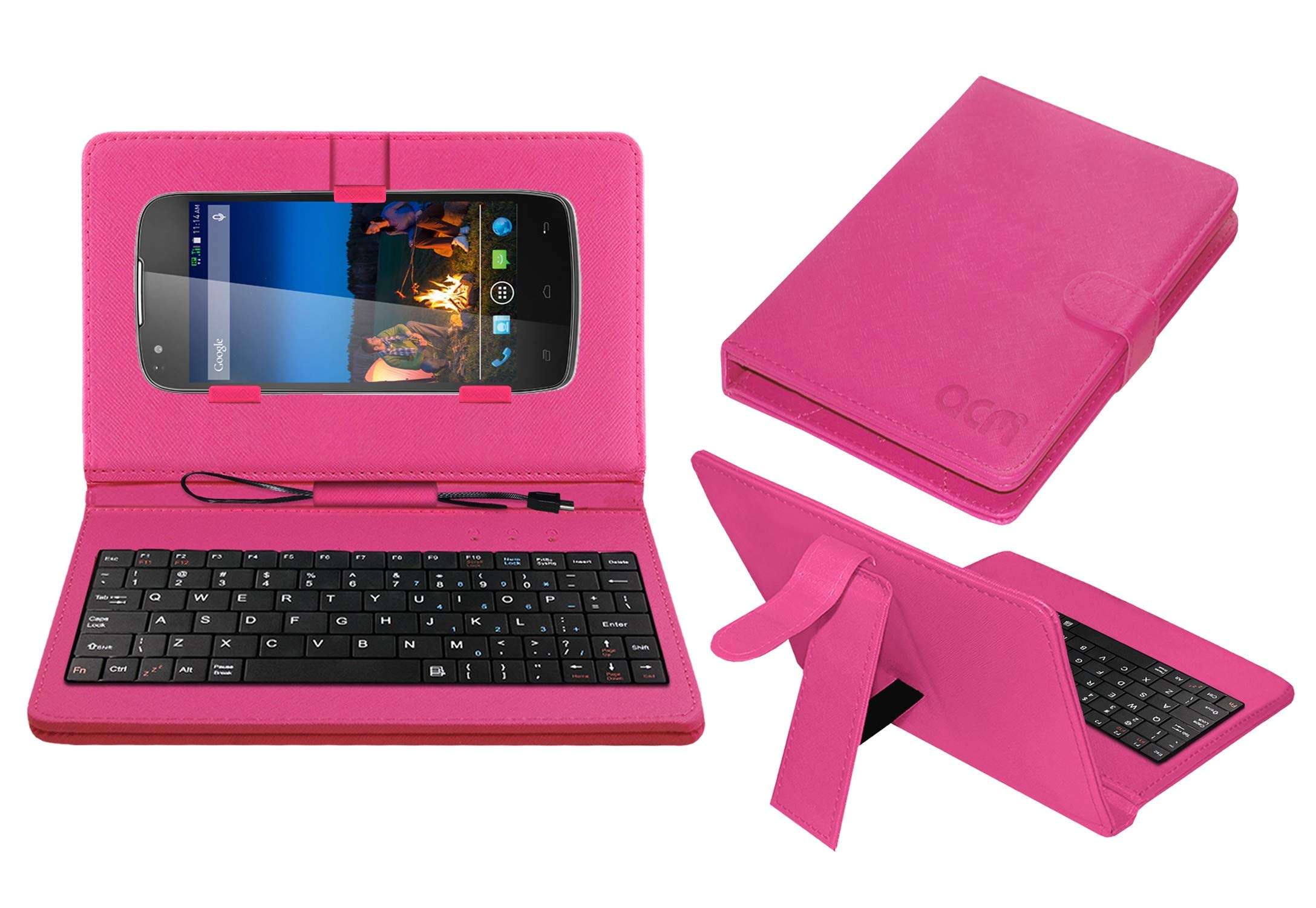 ACM Keyboard Case Compatible with Xolo Q700s+ Plus Mobile Flip Cover Stand Plug & Play Device for Study & Gaming Pink
