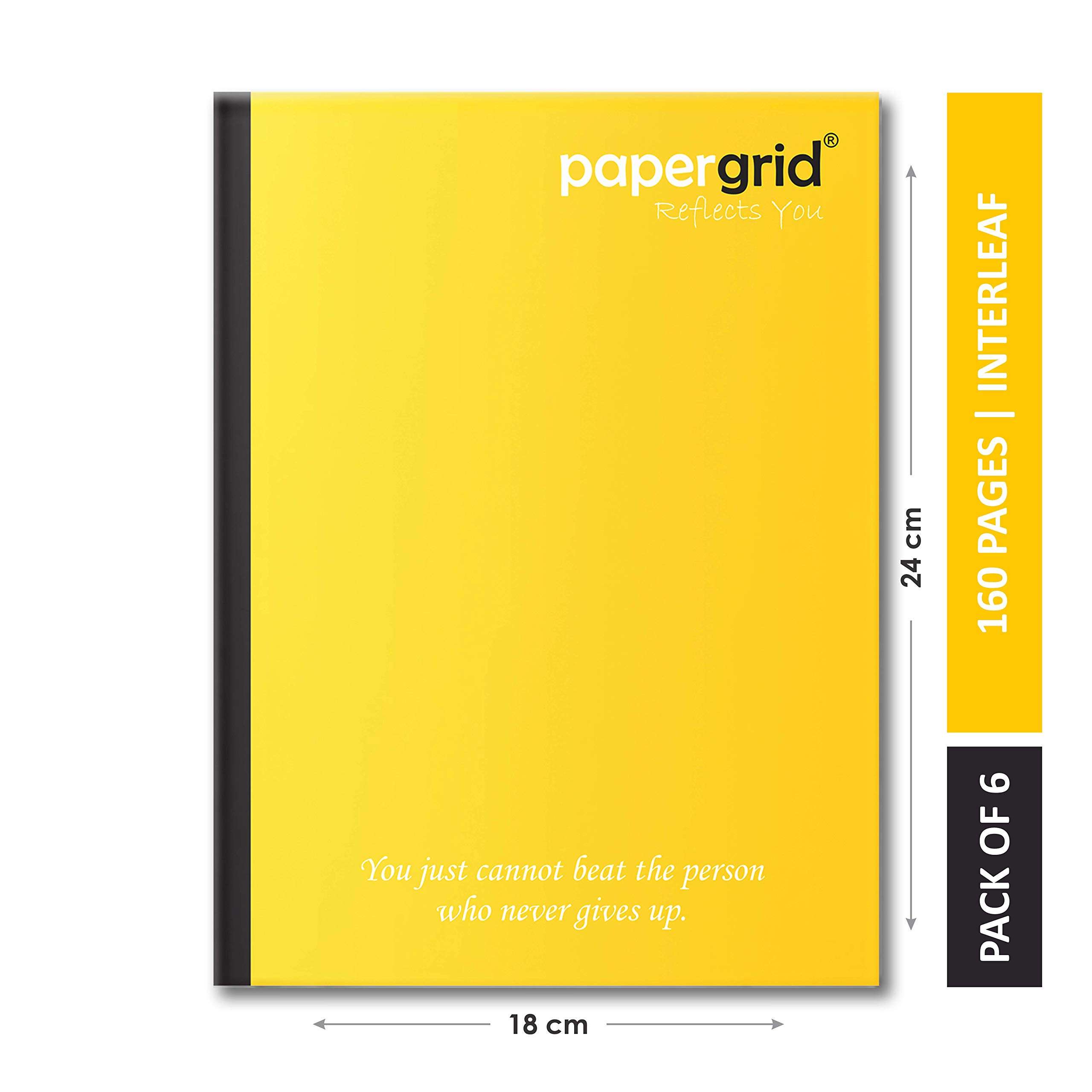 papergrid Notebook - King Size (24 cm x 18 cm), Interleaf, 160 Pages, Soft Cover - Pack of 6