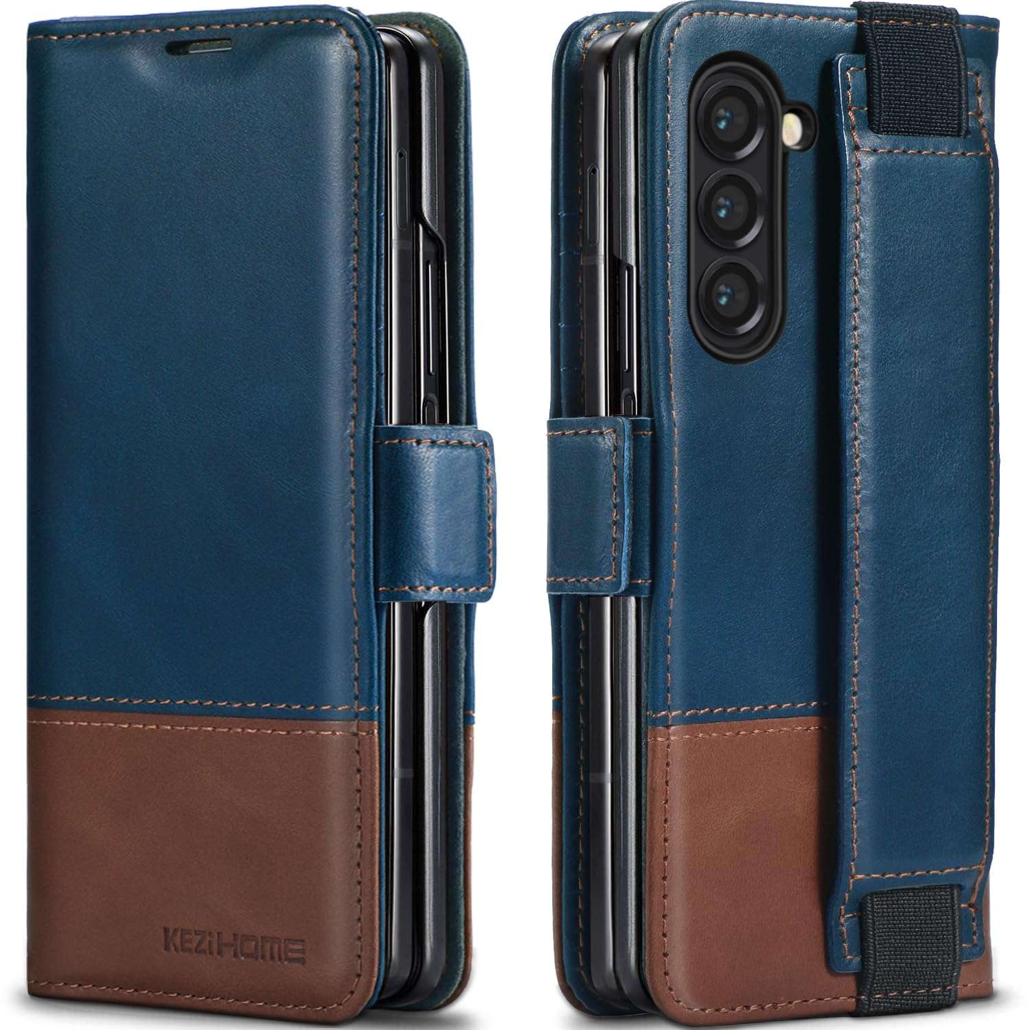 KEZiHOME for Samsung Galaxy Z Fold 5 Case, Genuine Leather Wallet Case [RFID Blocking] with Card Holder Stand Shockproof Protective Phone Flip Cover Compatible with Galaxy Z Fold 5 1