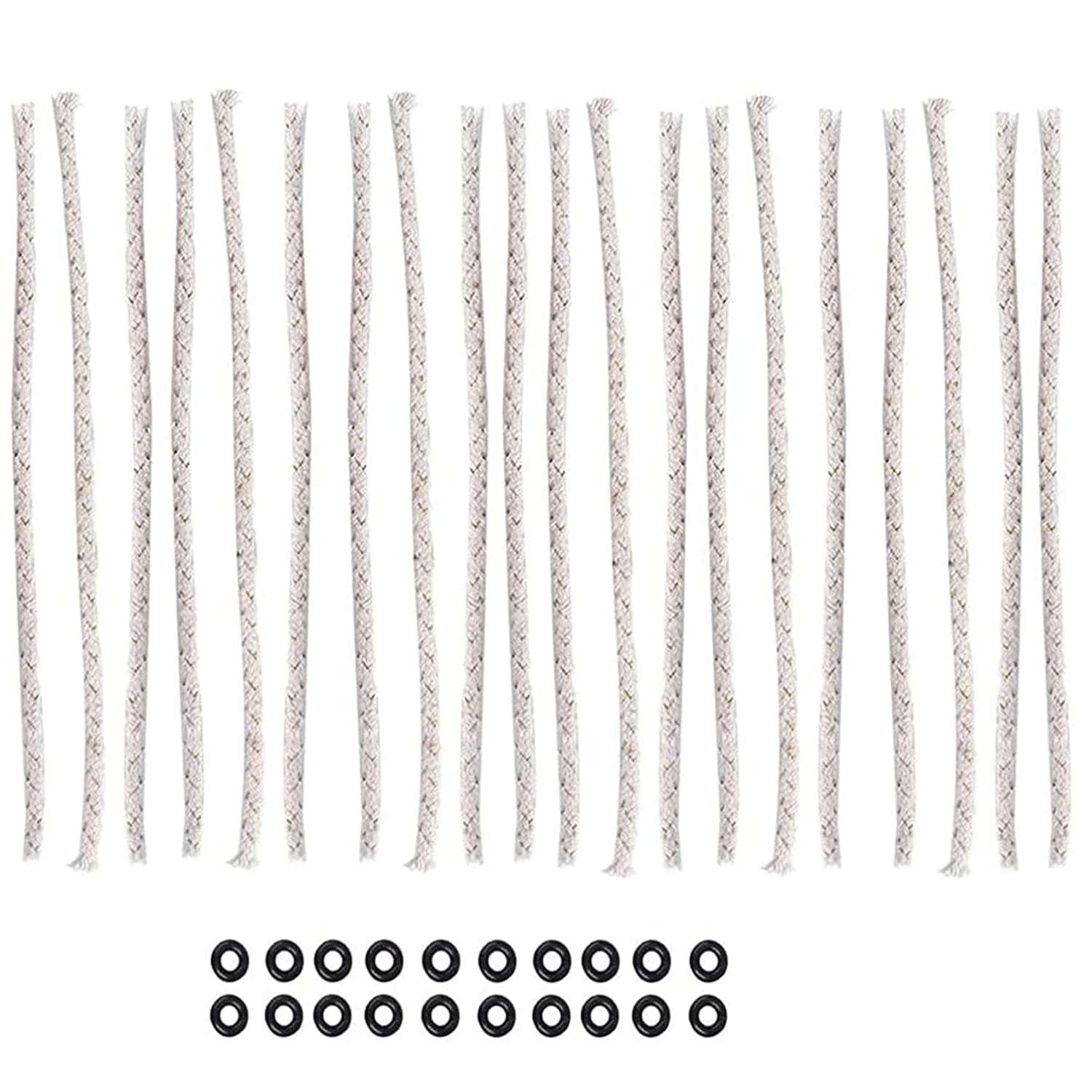 BOLLAER Permanent Match Lighter Cotton Wick Accessories, Replacement Wick for Metal Matches, Suitable for Emergency Rescue, Camping, with 20 Cotton Wick, 20 Rubber Ring