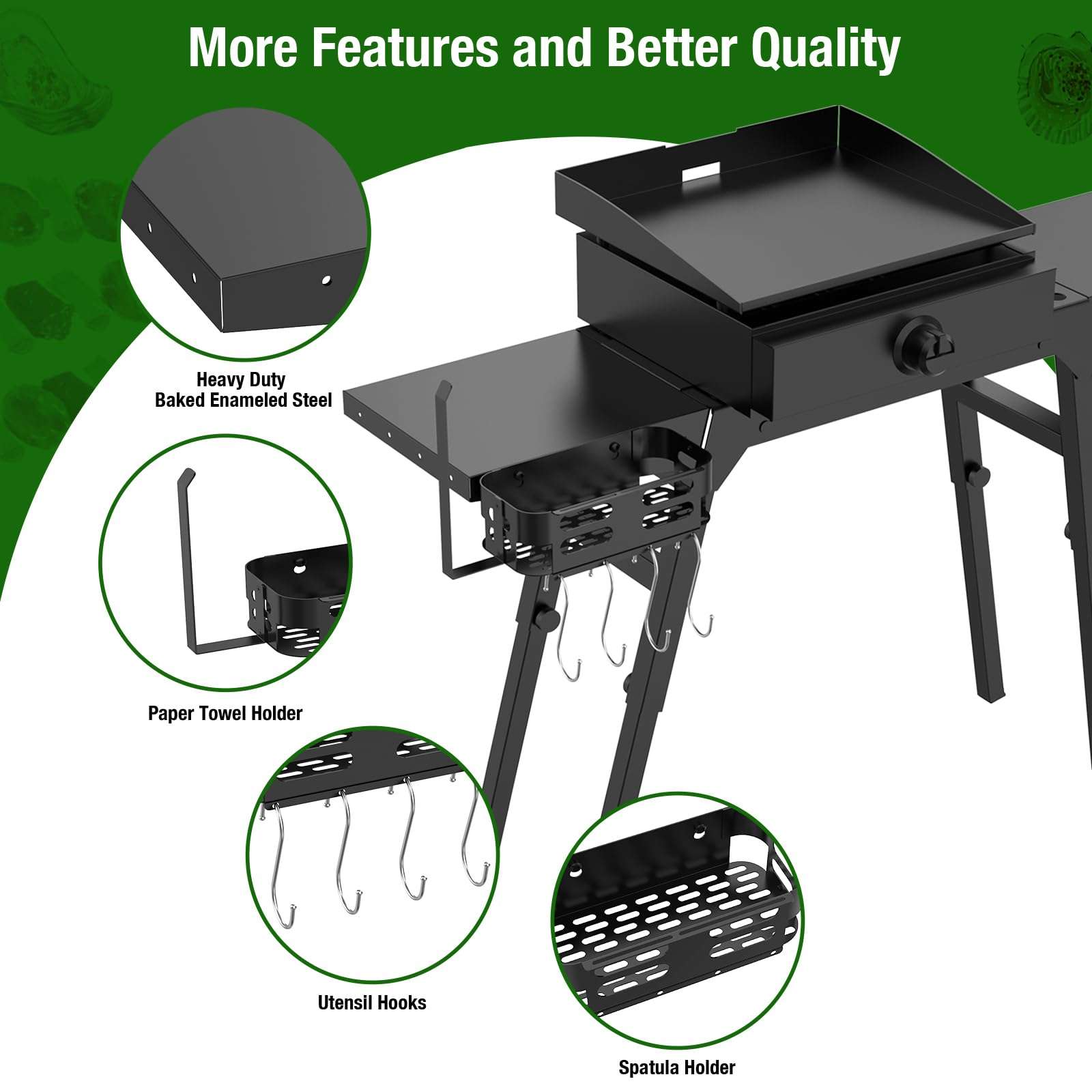 Griddle Stand Side Shelf and Griddle Caddy for Blackstone 17" 22" Griddle Stand, Griddle Shelf and Grill Caddy for Blackstone 5013 Griddle Stand with Tool Hooks, Paper Towel Holder and Spatula Holder 4