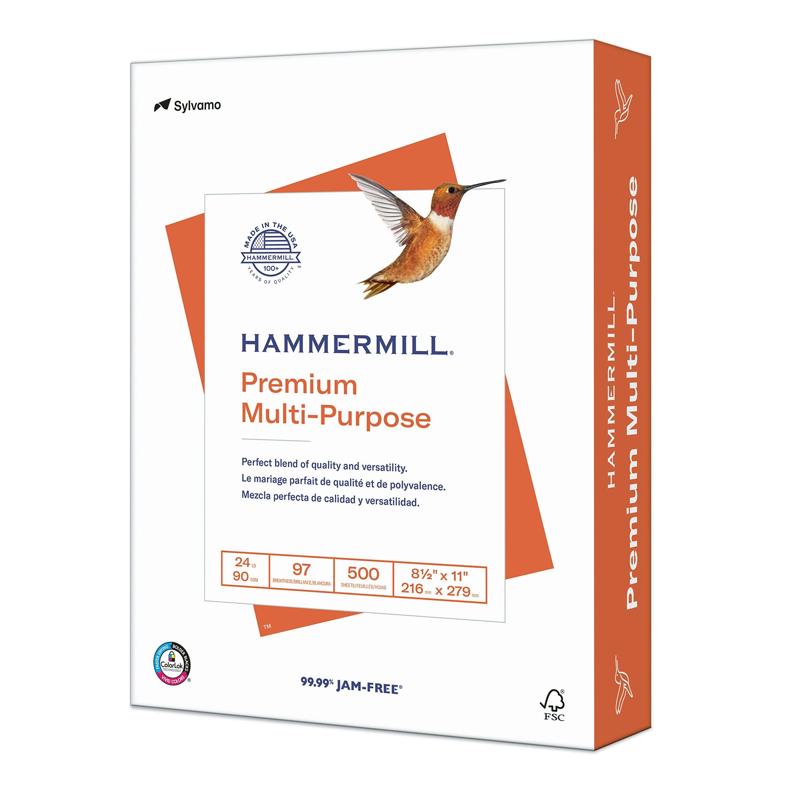 Hammermill Printer Paper, Premium Multipurpose Paper 24 lb, 8.5 x 11 - 1 Ream (500 Sheets) - 97 Bright, Made in the USA, 105810R 1