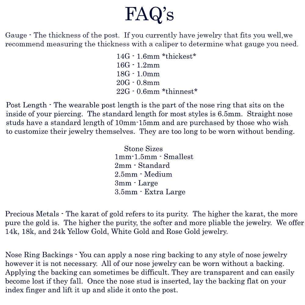 14k Yellow Gold Threadless Push Pin Labret Nose Ring Stud 1/4" 6mm Post 2mm Clear CZ 18G 5