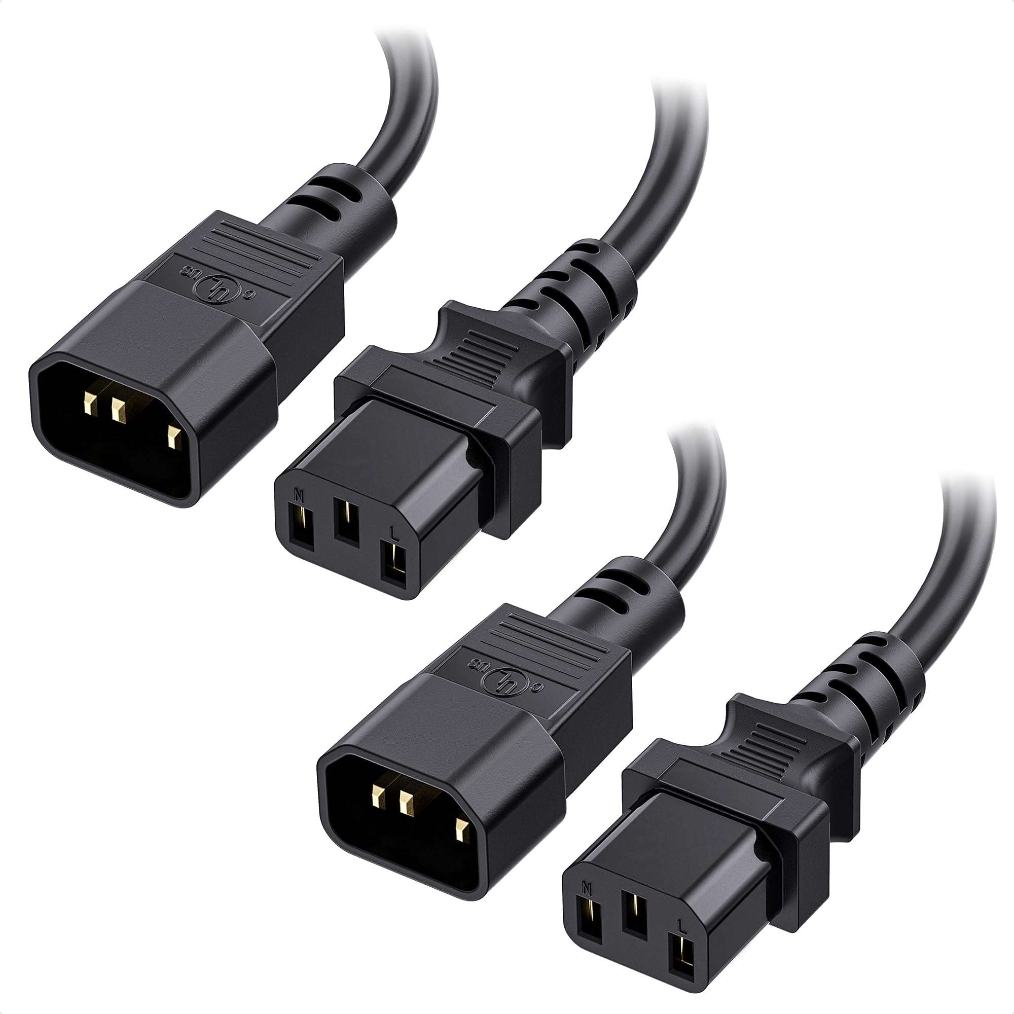 Cable Matters 2-Pack Computer to PDU Power Extension Cord - 6ft, IEC C14 to IEC C13 PDU Power Cord, 10A, 18AWG, Black 1