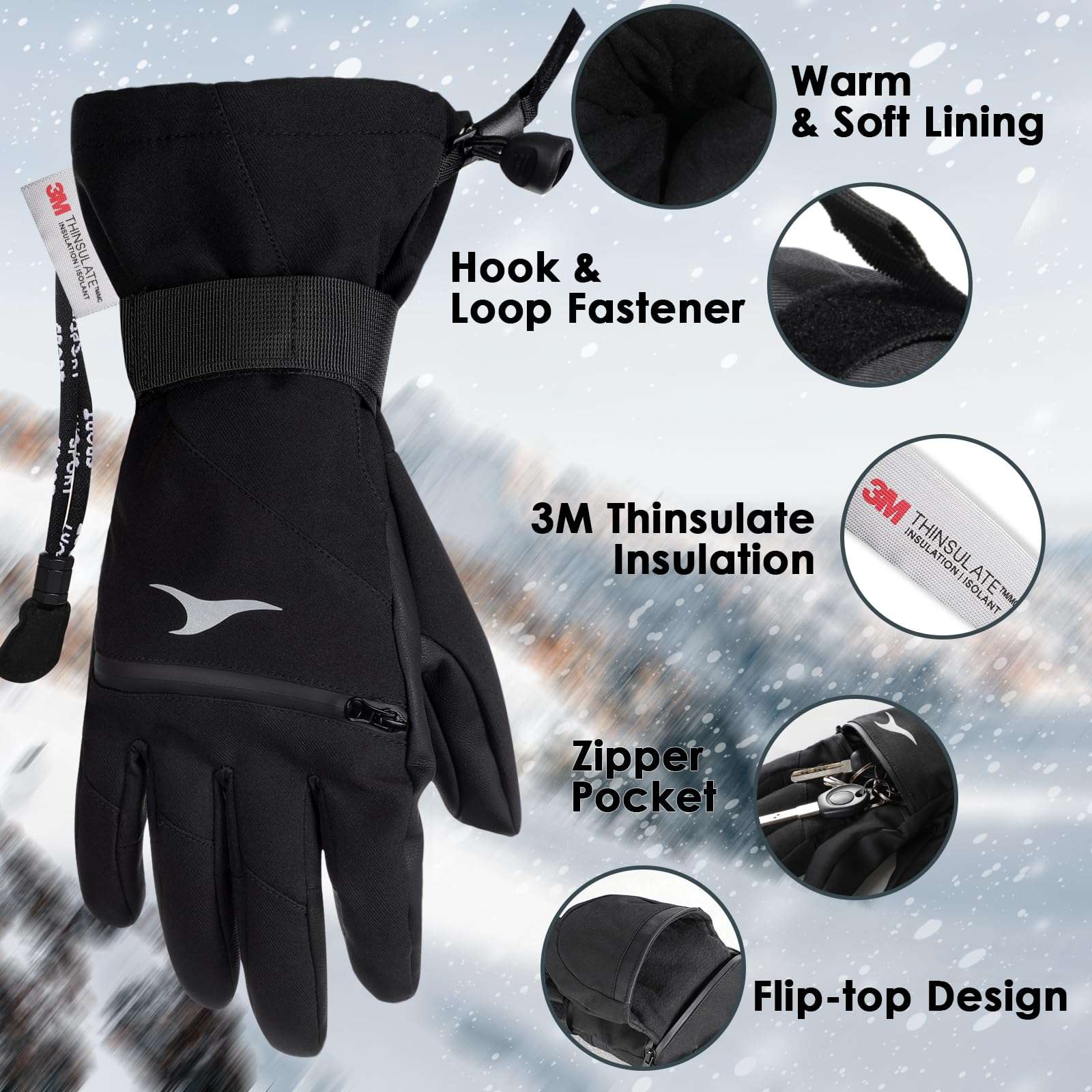 Achiou Ski Gloves,Winter Cold Weather Gloves for Men Women,Waterproof Touchscreen Snow Mittens 6