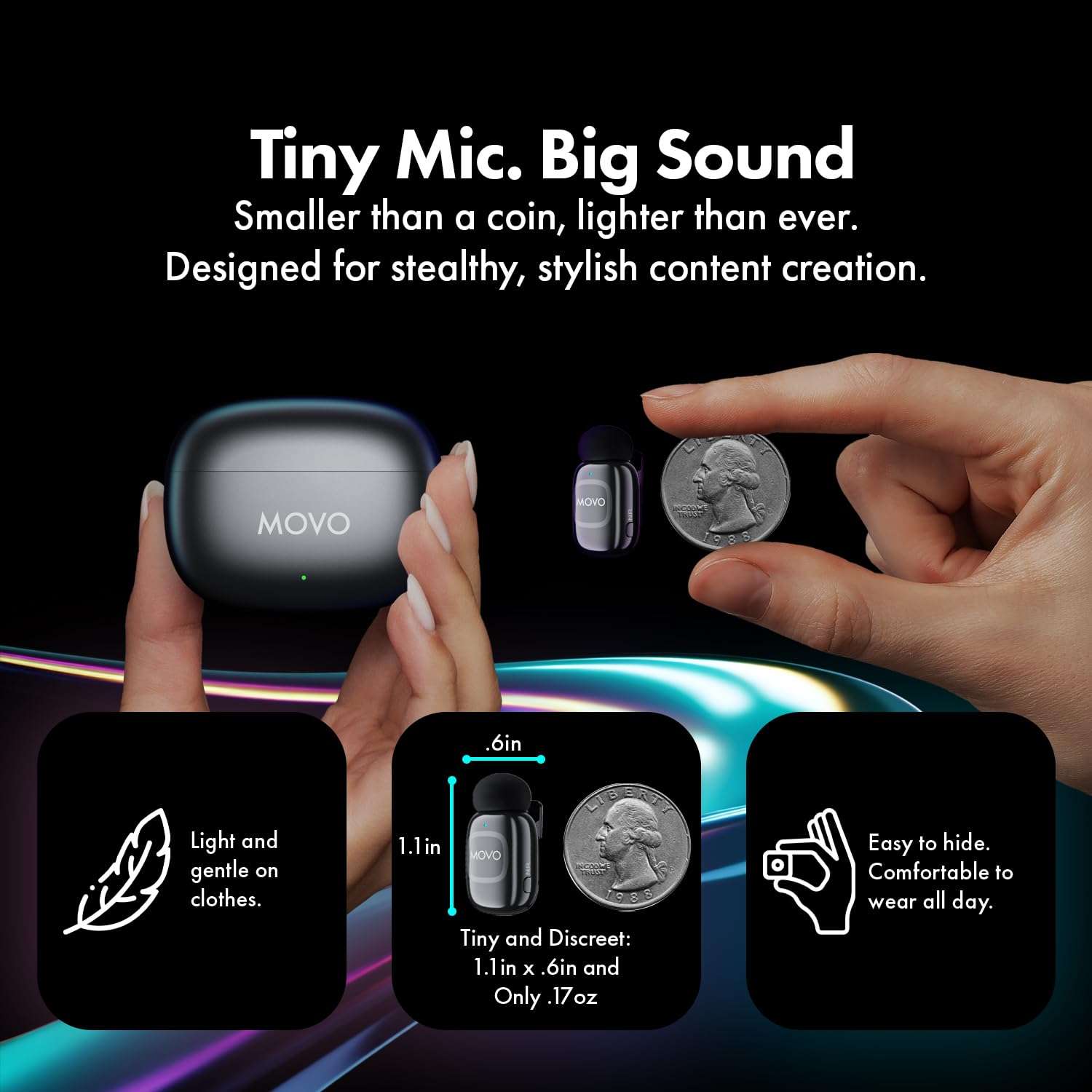 Movo NanoMic Wireless Lavalier Microphone for Camera – Clip-On TRS Wireless Mic System for DSLR, Camcorders, and Mirrorless Cameras – Dual Microphones with Charging Case for Video, Interviews 4