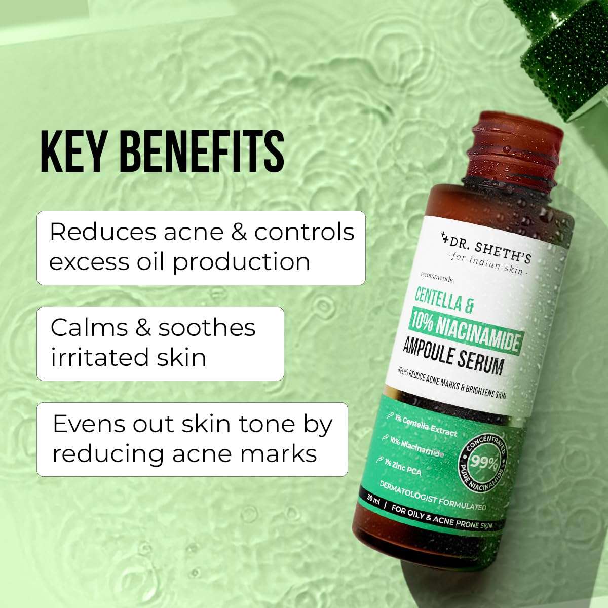 Dr. Sheth's Centella & 10% Niacinamide Face Serum | Oil & Sebum Control | Acne Scars, Acne Marks, Redness & Skin Irritation | Lightweight & Quick-Absorbing | Fades Discoloration & Improves Skin Texture | For All Skin Types | 30 ml 4