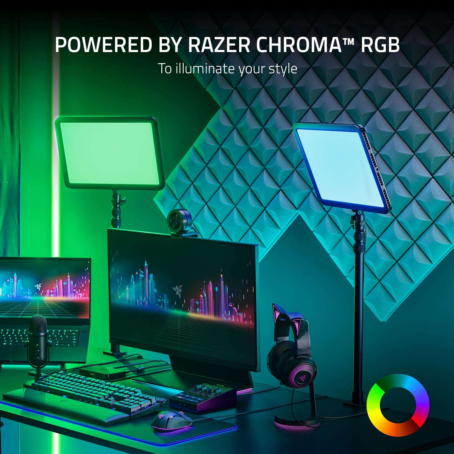 Razer Key Light Chroma: Customizable RGB Light Spectrum - 2800 Lumens Professional Light for Streaming, Video Recording/Conferencing on PC, Phone - Control via App - Clamp Mount - Wi-Fi & Bluetooth 2