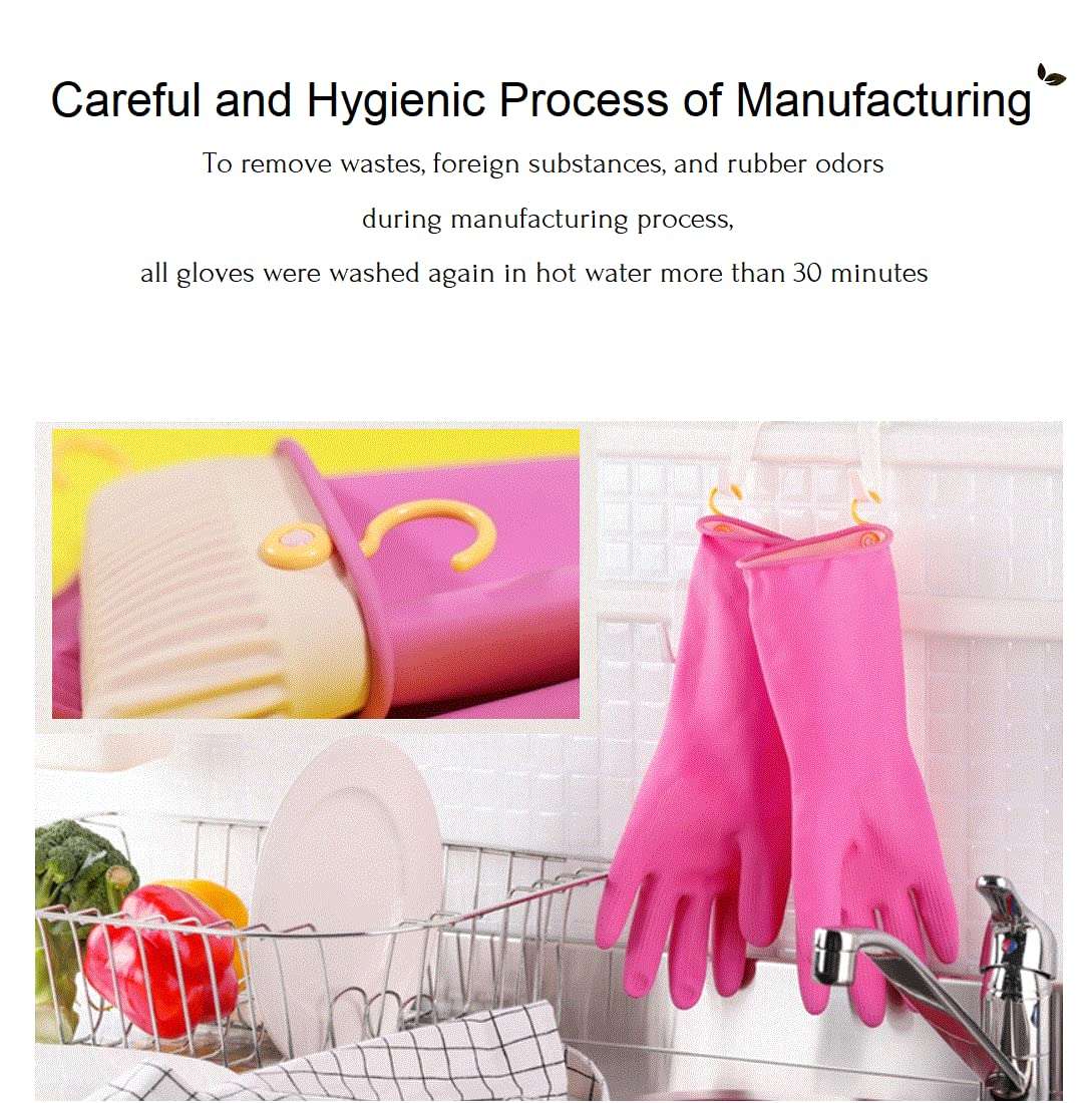 Reusable Waterproof Non-Slip Dishwashing Household Cleaning Rubber Gloves with Hang-Dry Hook (1Pair-Medium) 4