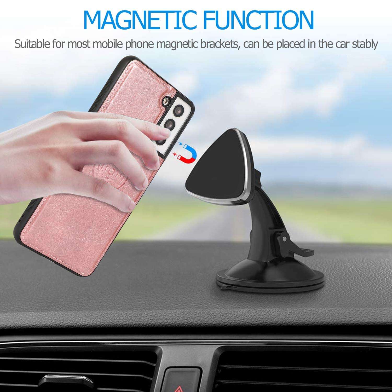 Harsel Samsung S21 Flip Case for Men/Women,Detachable Magnetic Phone Case Folio Cover with Purse Stand Card Holder Money Pouch Strap Pu Leather Cover Wallet Case for Galaxy S21,Pink 5