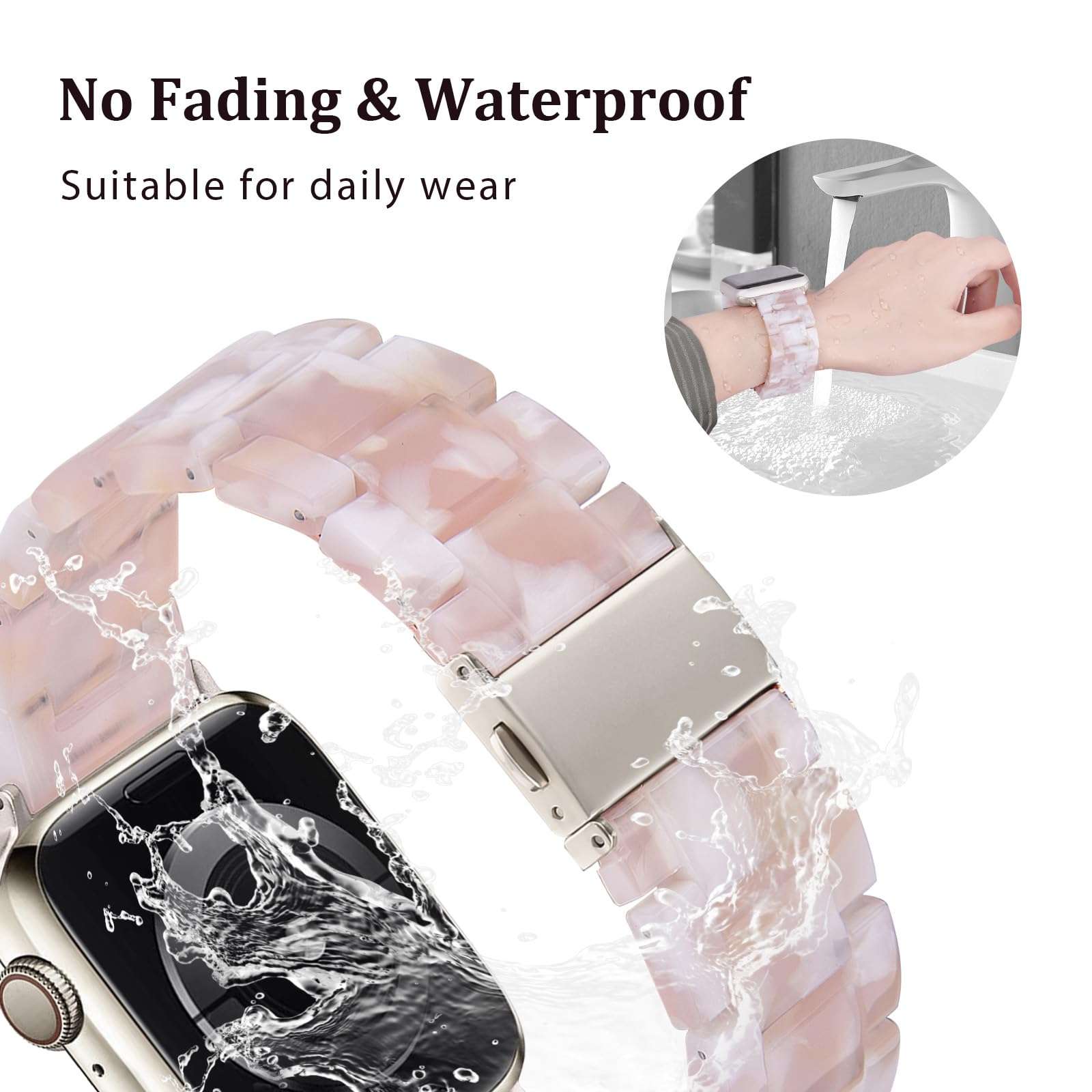 V-MORO Strap Compatible with Apple Watch Bands 45mm/44mm Series 7/6 Women,Lightweight Clear Flower Resin Band Replacement for iWatch Series SE/5/4/3/2/1 42mm/44mm/45mm with Stainless Steel Buckle 4