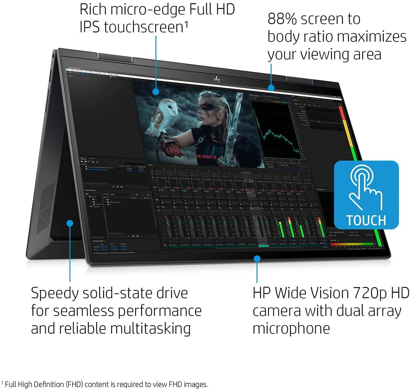 HP Envy x360 2-in-1 Laptop, 15.6” FHD IPS 100% sRGB 400nits Touch Display, 8-Cores Ryzen 7 5700U(> i5-1135G7), 14 hr Battery Life, Wi-Fi 6, Fingerprint, Webcam, Type-C (32GB RAM | 1TB PCIe SSD) 3