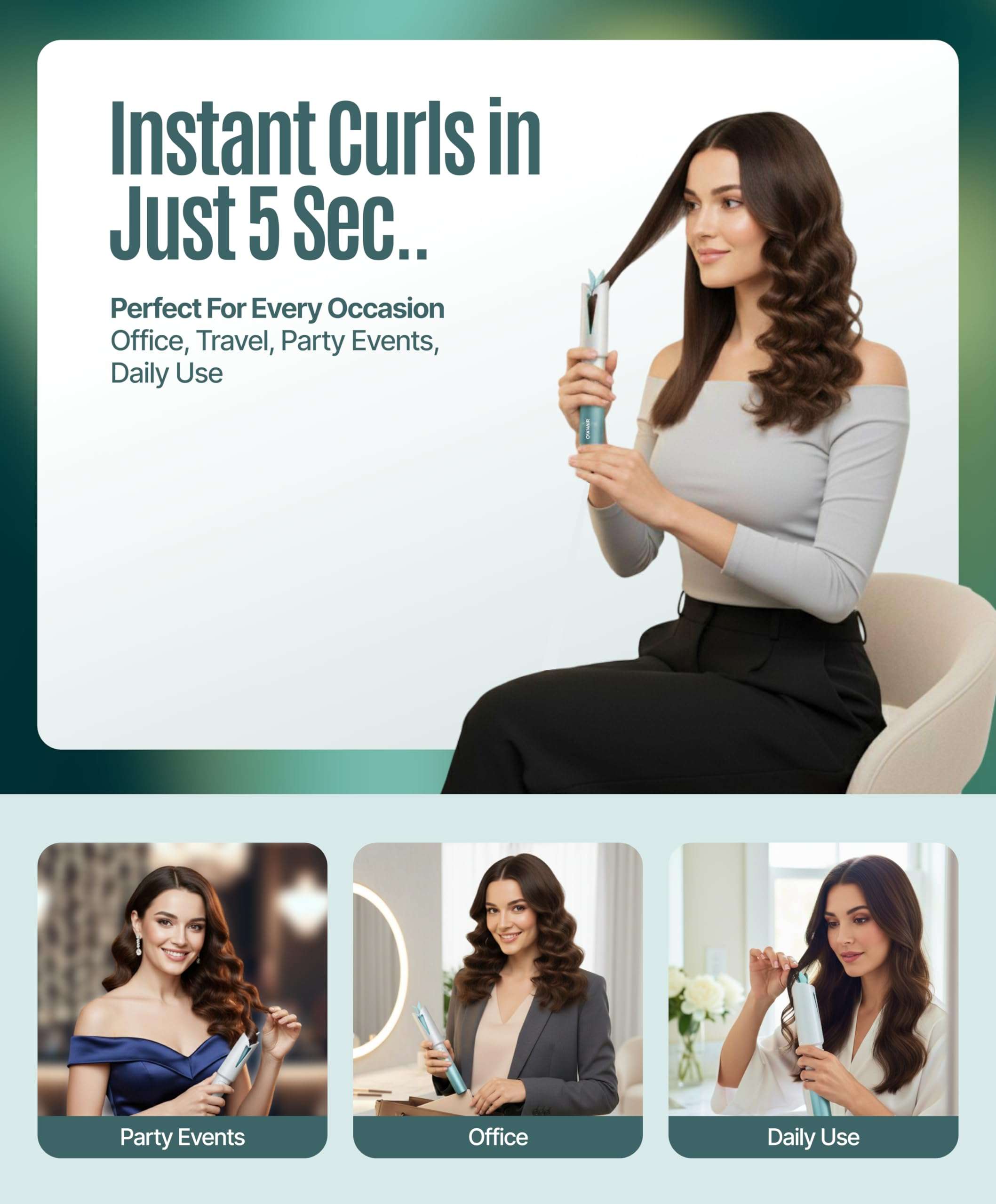 OWNAIR Automatic Hair Curler for Women | Cordless Hair Curler Machine – Dual Modes (Left/Right), 2 Temp Settings (160°C & 190°C), 4200mAh USB-C Rechargeable Iron with 360° Swivel Barrel 5