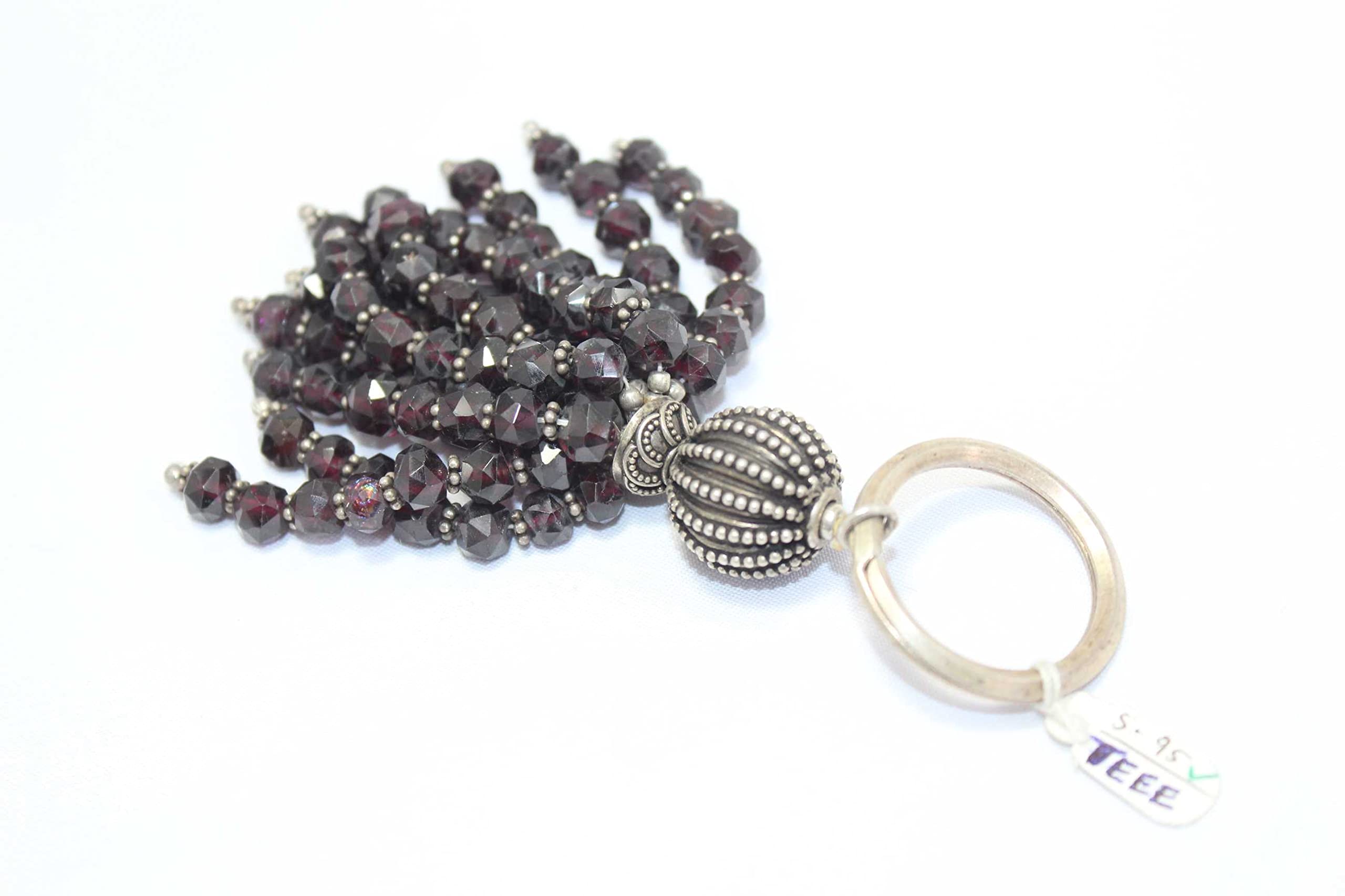 PH Artistic Key Chain 925 Solid Sterling Silver For Charms Key Holder Garnet Gem Stone D36 6